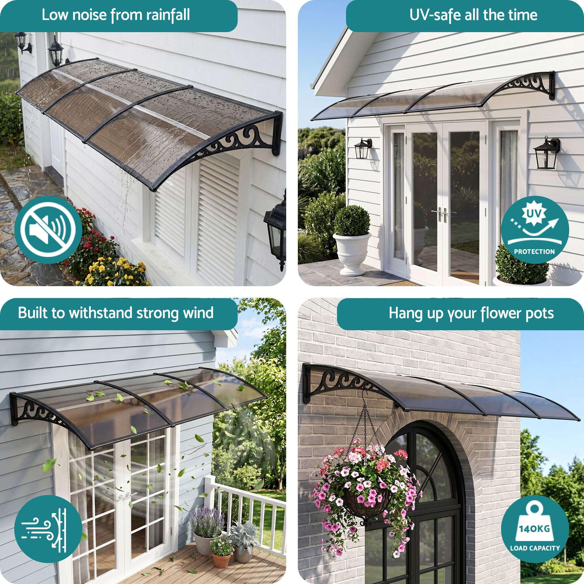 Instahut Window Door Awning 0.8mx3m Brown - Image 7