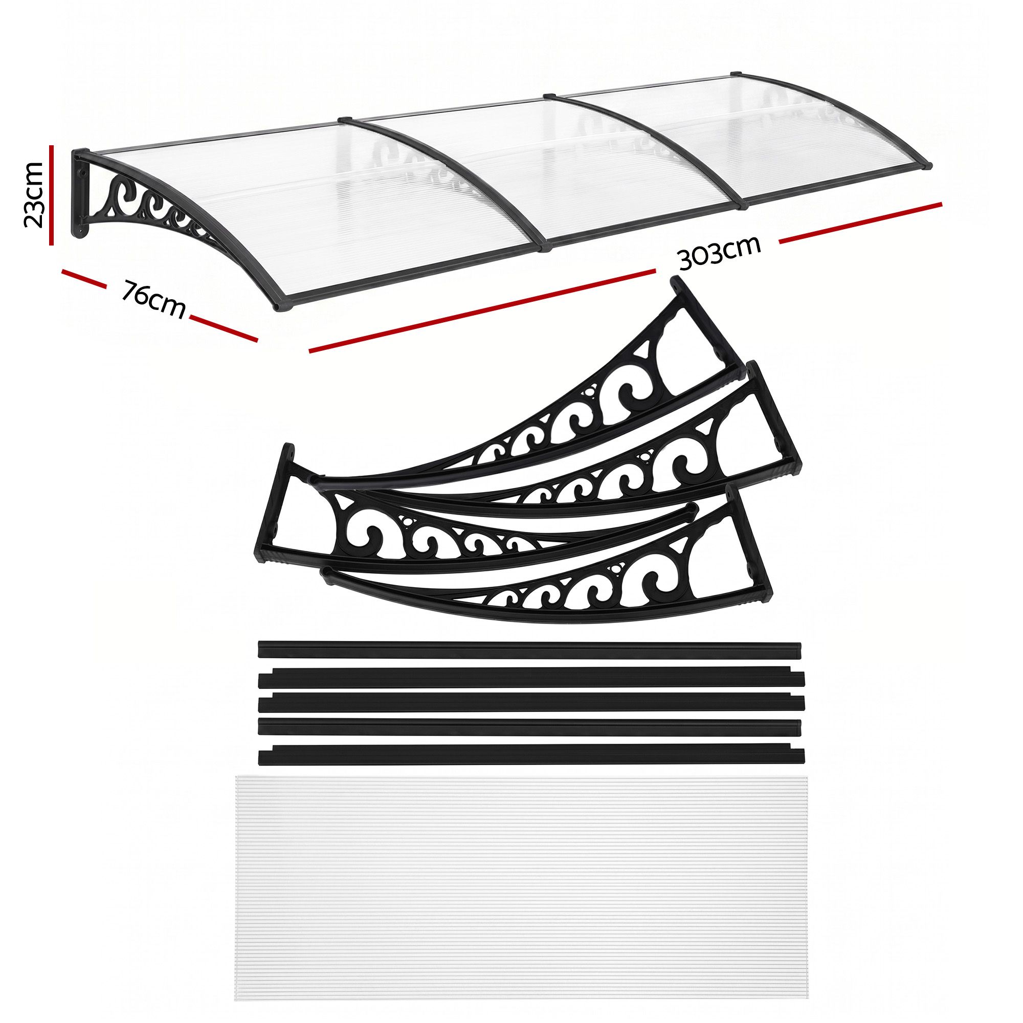 Instahut Window Door Awning 0.8mx3m Transparent - Image 2