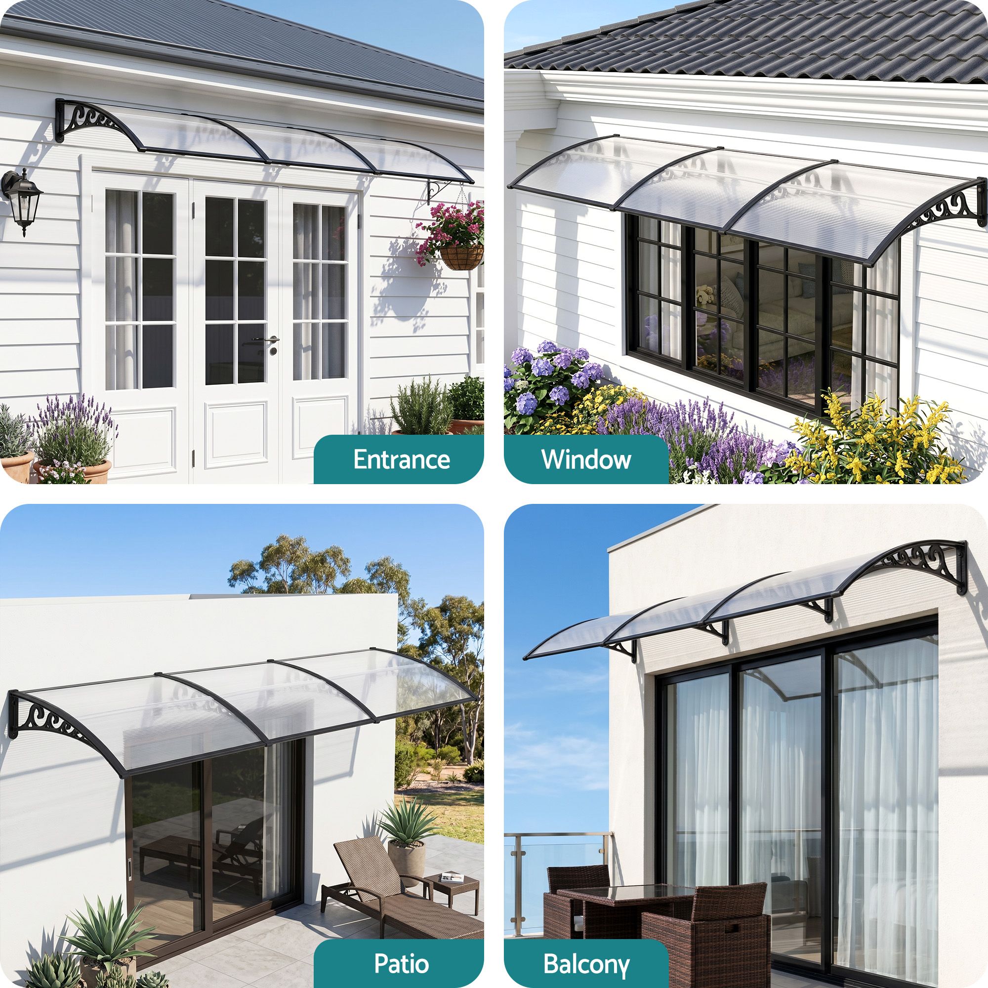 Instahut Window Door Awning 0.8mx3m Transparent - Image 4