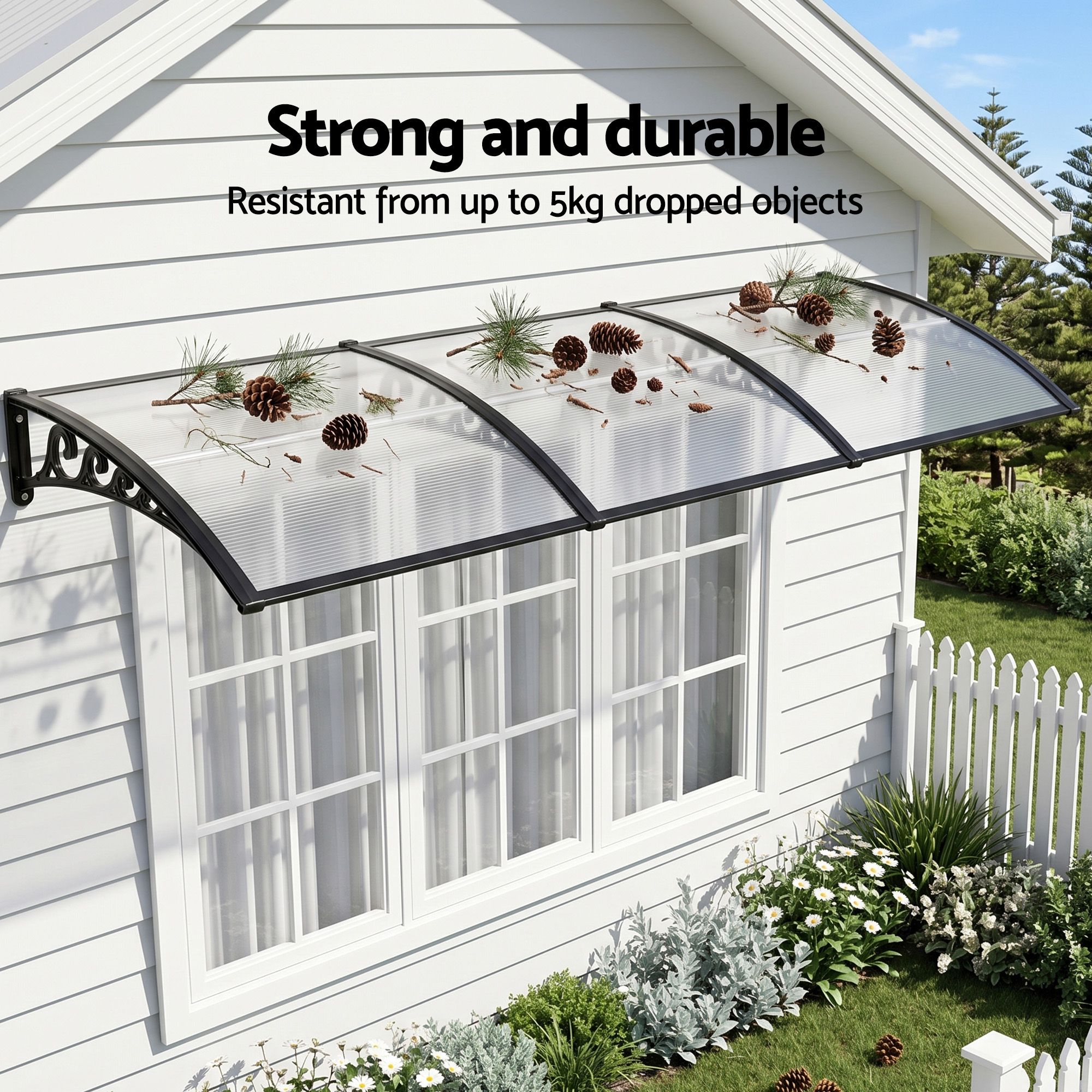 Instahut Window Door Awning 0.8mx3m Transparent - Image 5