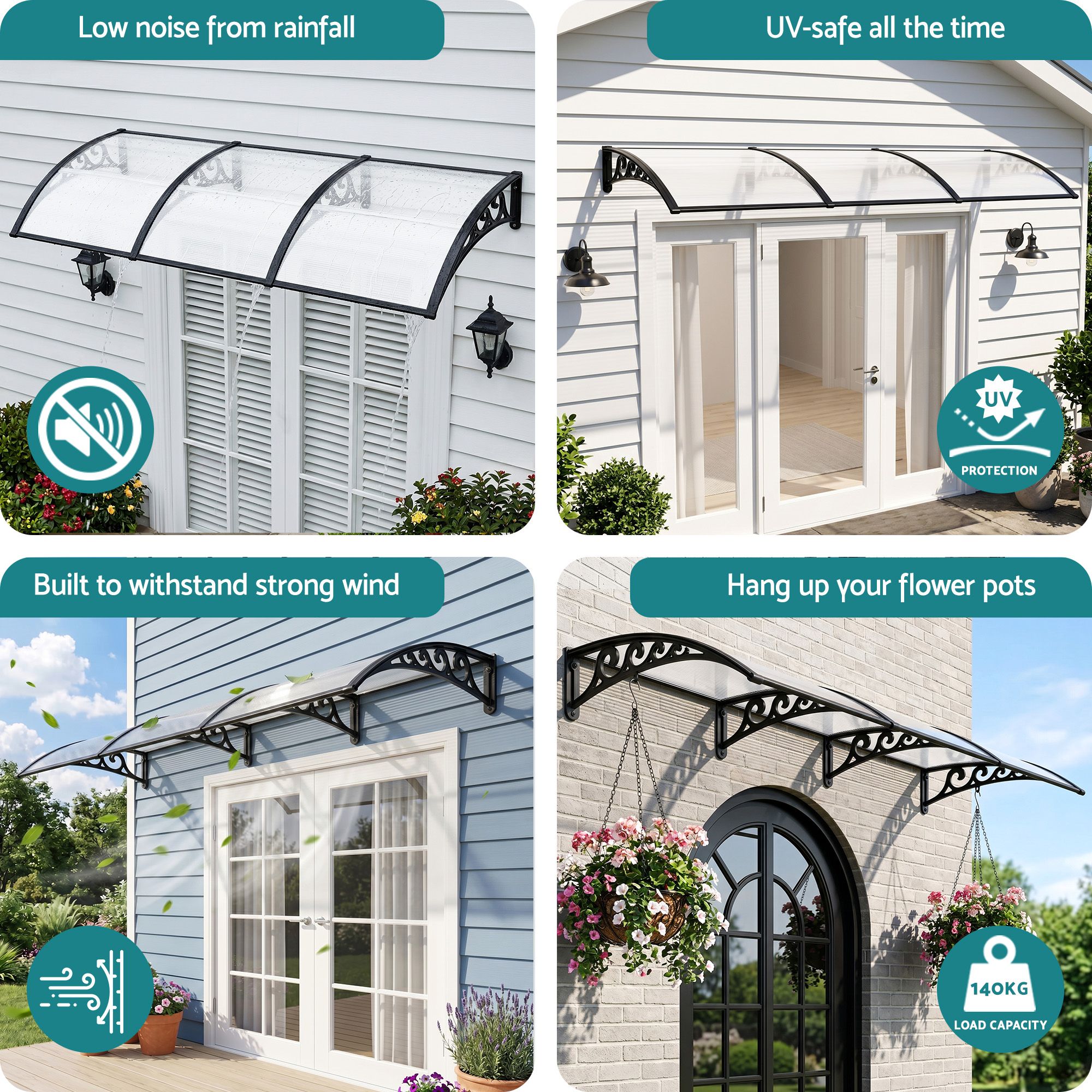 Instahut Window Door Awning 0.8mx3m Transparent - Image 7