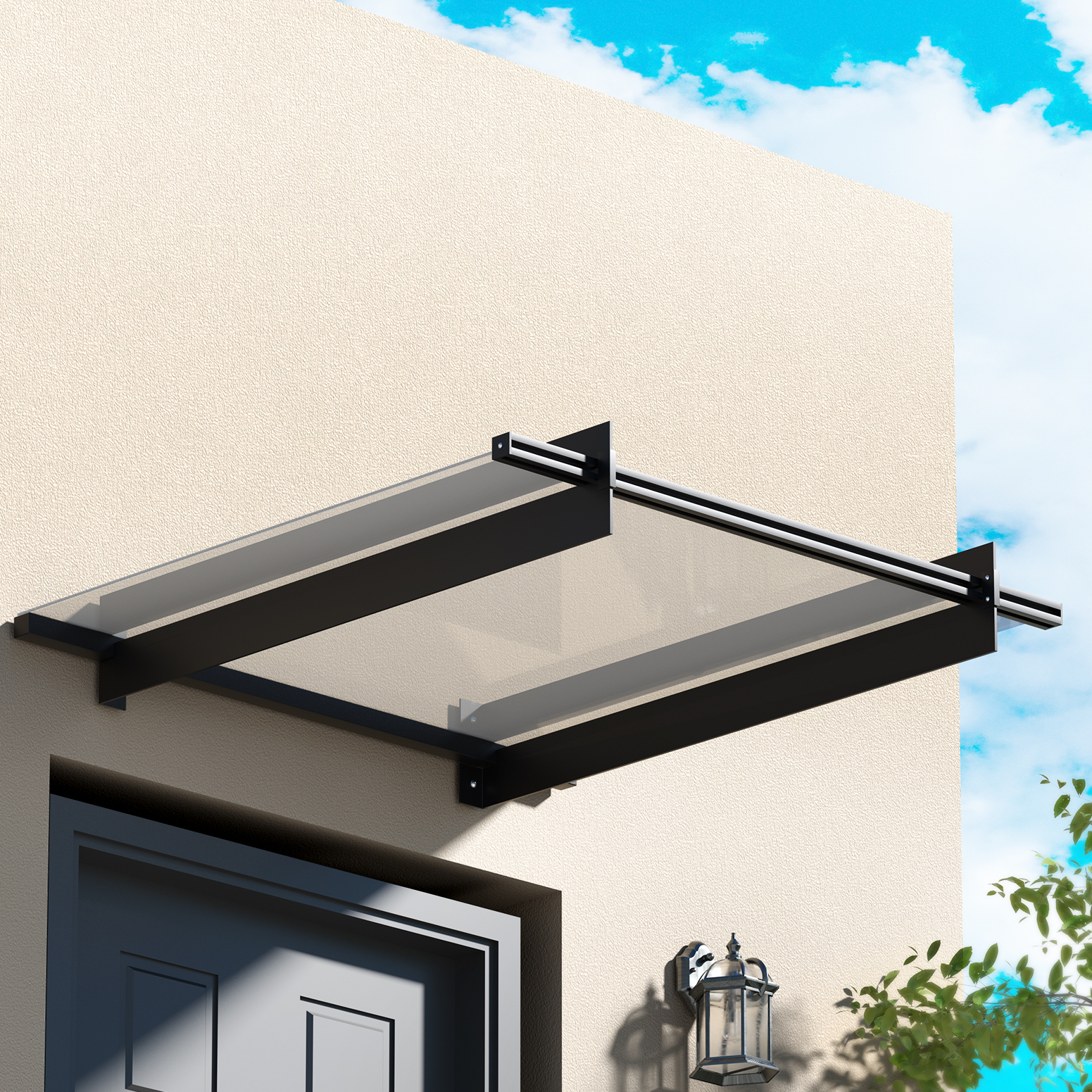 Instahut Window Door Awning Canopy 1mx1m Flat Transparent Sheet Metal Frame - Image 1