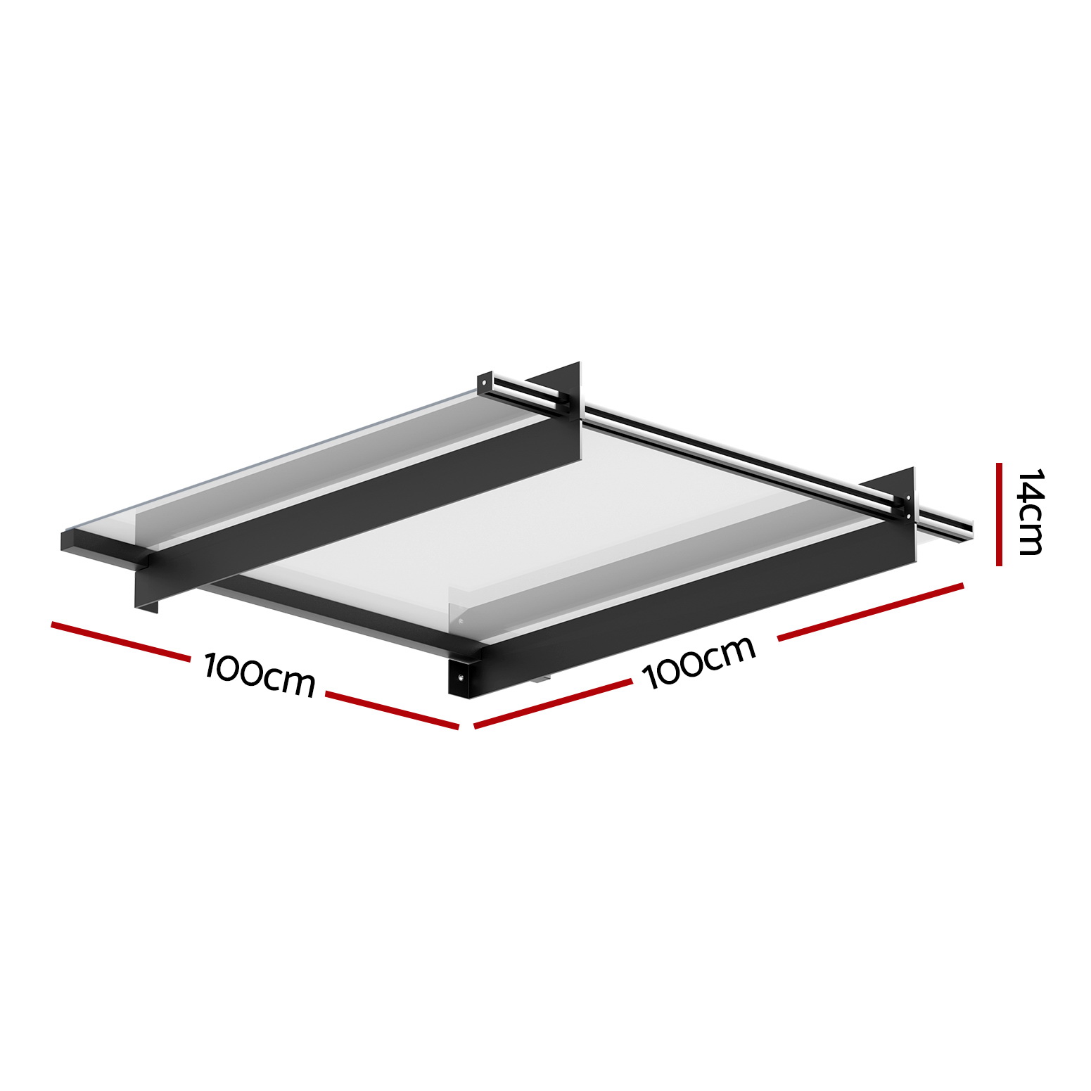 Instahut Window Door Awning Canopy 1mx1m Flat Transparent Sheet Metal Frame - Image 2