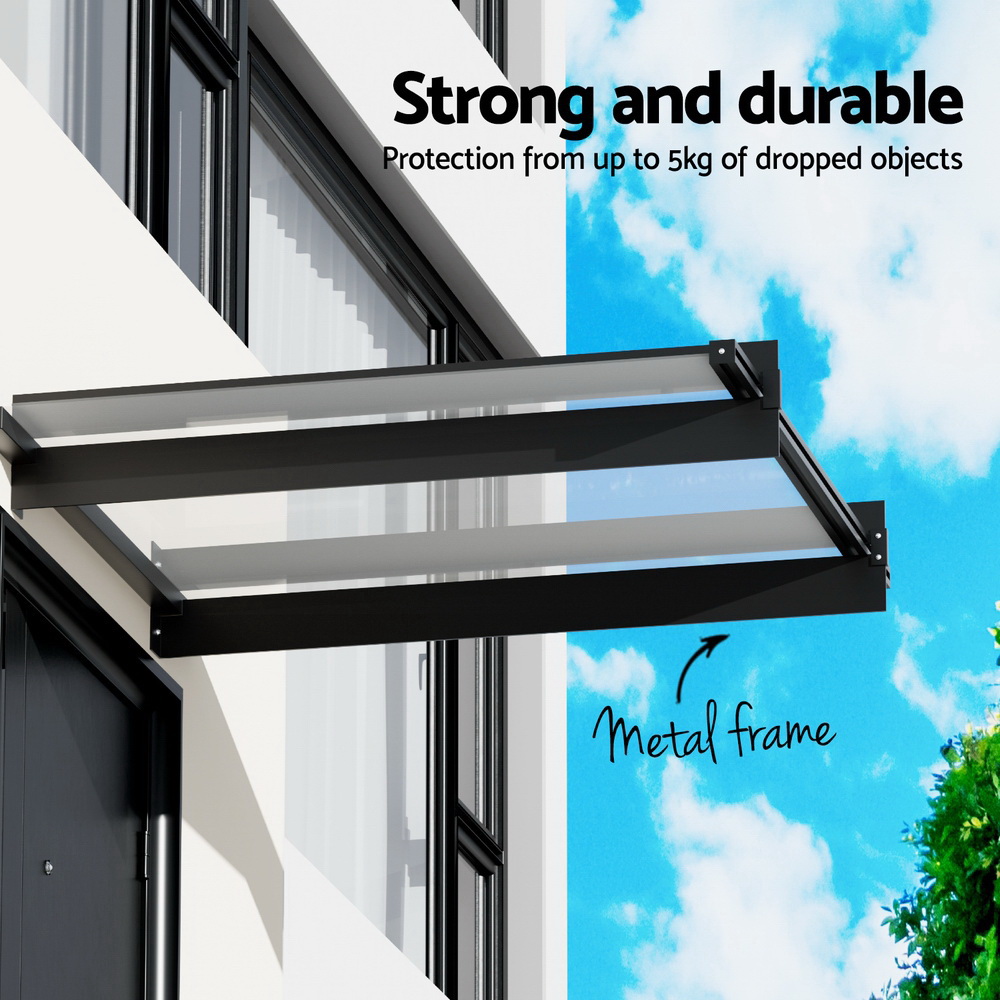 Instahut Window Door Awning Canopy 1mx1m Flat Transparent Sheet Metal Frame - Image 4