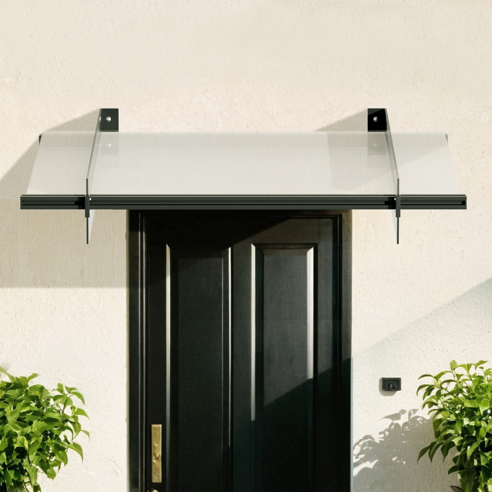 Instahut Window Door Awning Canopy 1mx1m Flat Transparent Sheet Metal Frame - Image 5