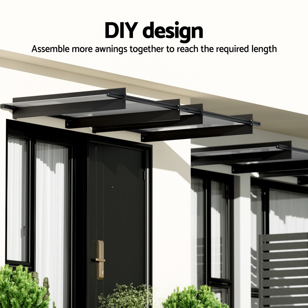 Instahut Window Door Awning Canopy 1mx1m Flat Transparent Sheet Metal Frame - Image 6