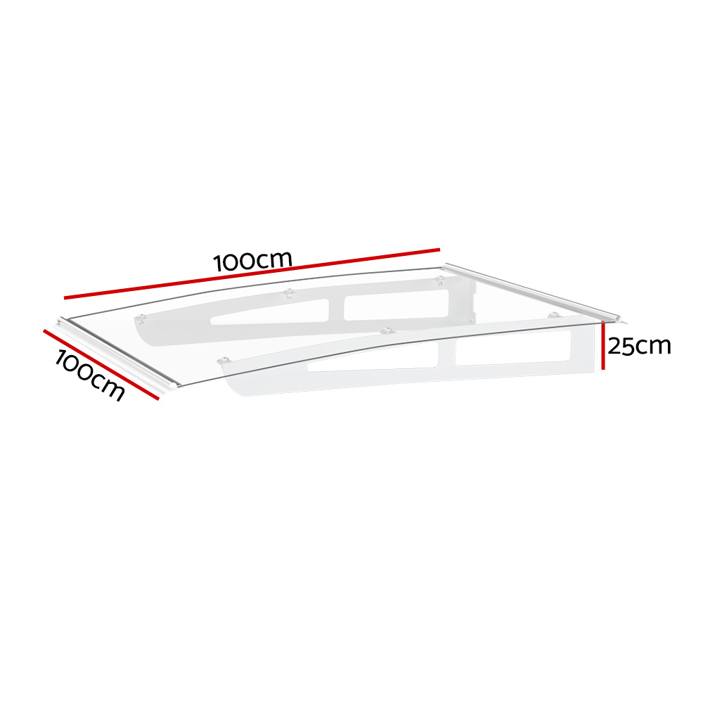 Instahut Window Door Awning Canopy 1mx1m Transparent Solid Sheet Aluminum Frame - Image 2