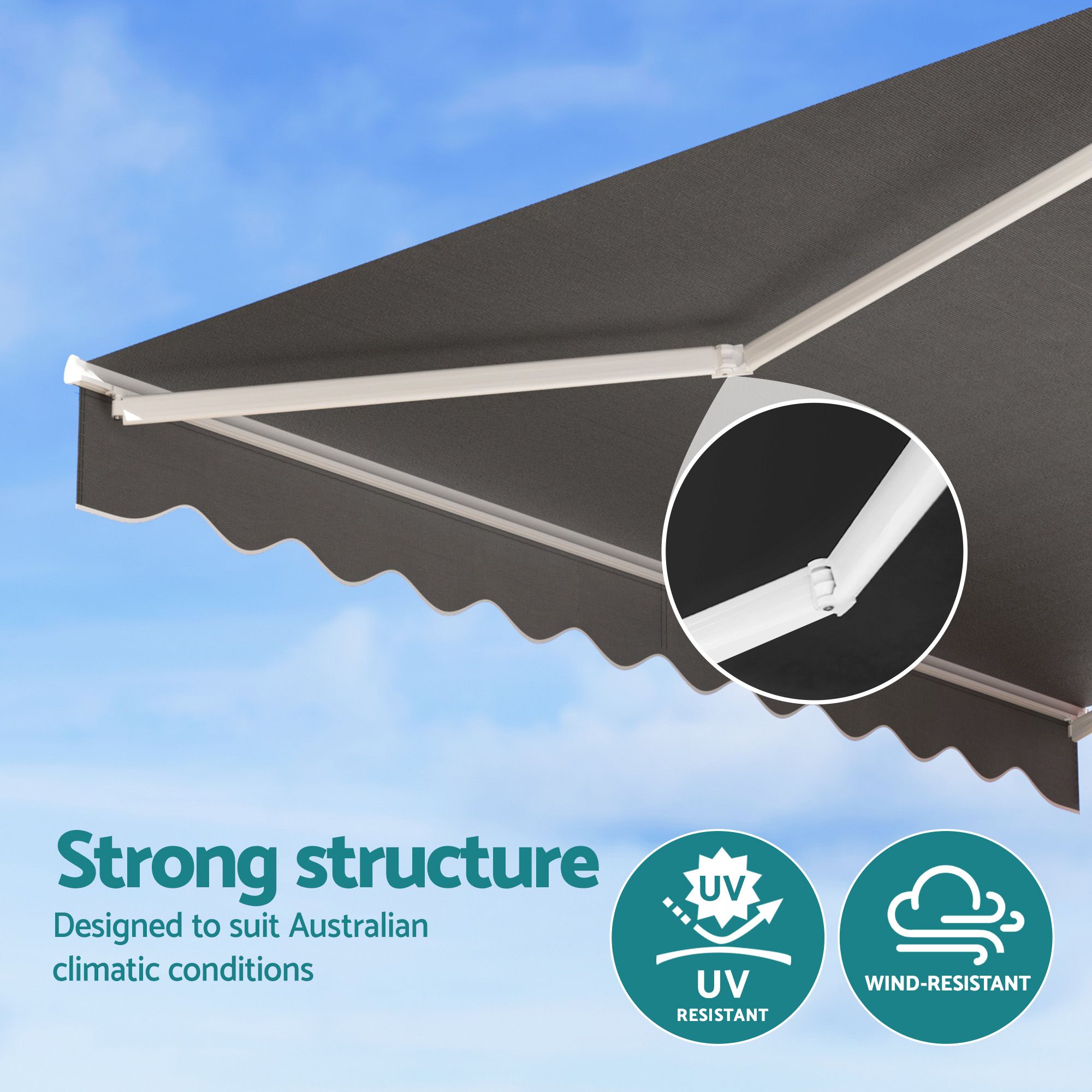 Instahut Retractable Folding Arm Awning Manual Sunshade 3.5M X 3M Grey - Image 5