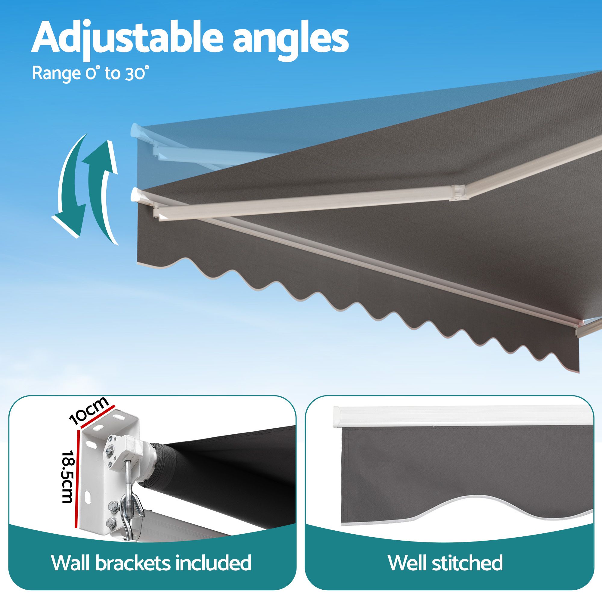 Instahut Retractable Folding Arm Awning Manual Sunshade 3.5M X 3M Grey - Image 7