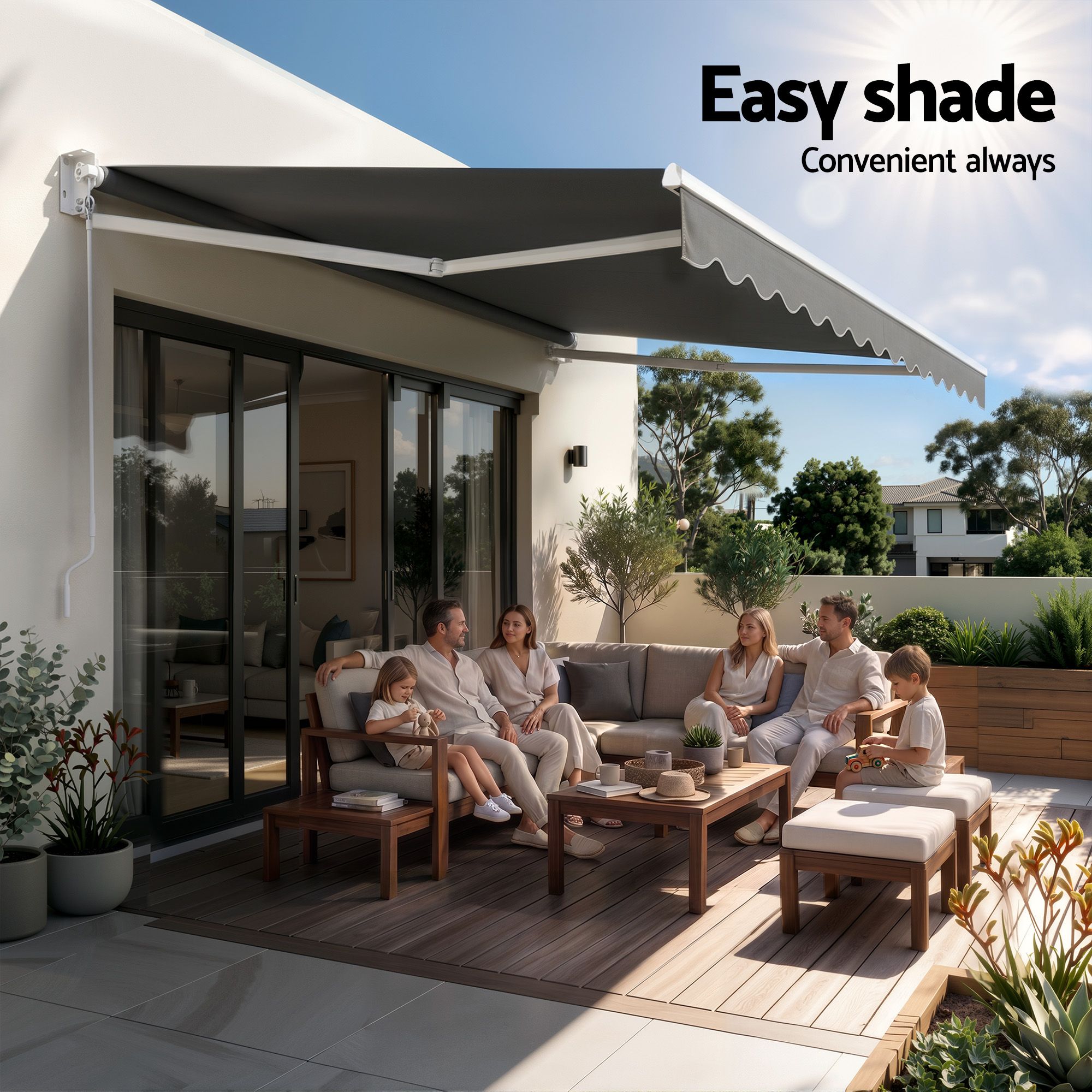 Instahut Retractable Folding Arm Awning Manual Sunshade 3.5M X 3M Grey - Image 8