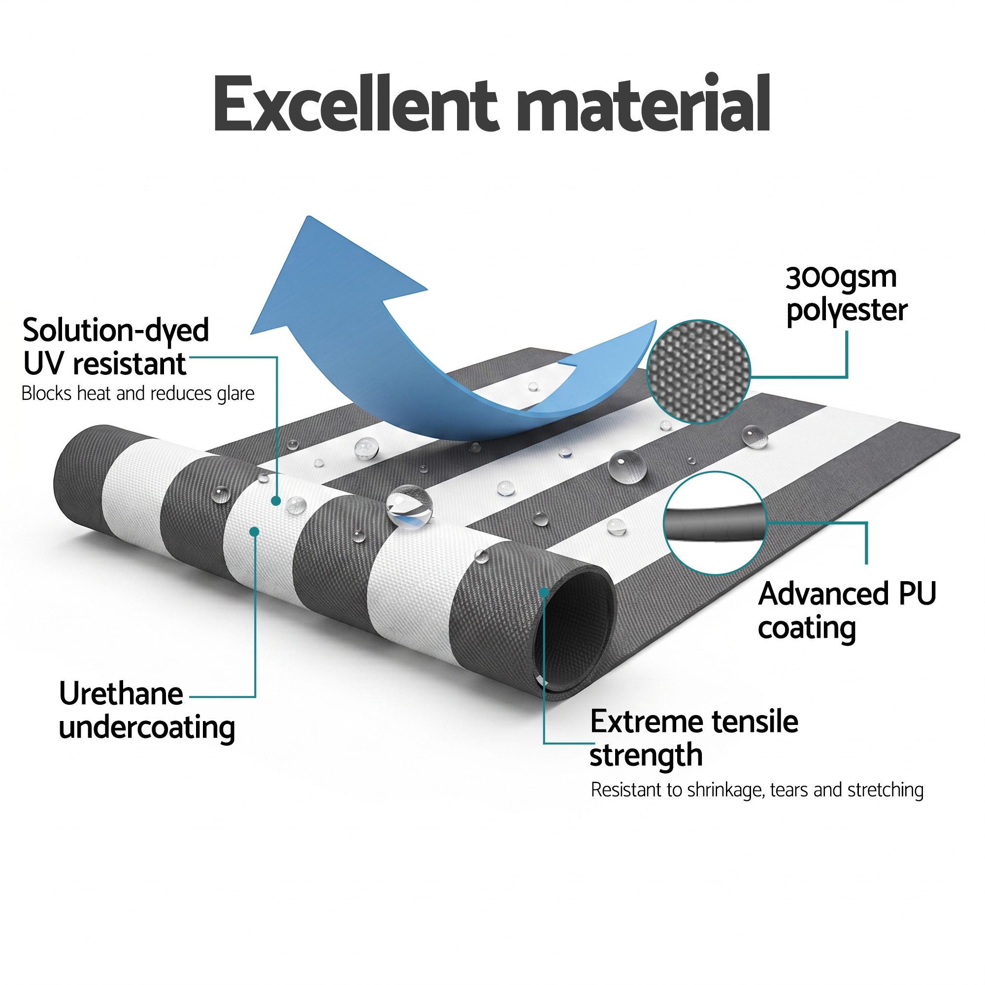 Instahut Retractable Folding Arm Awning Manual Sunshade 4.5Mx3M Grey White - Image 6