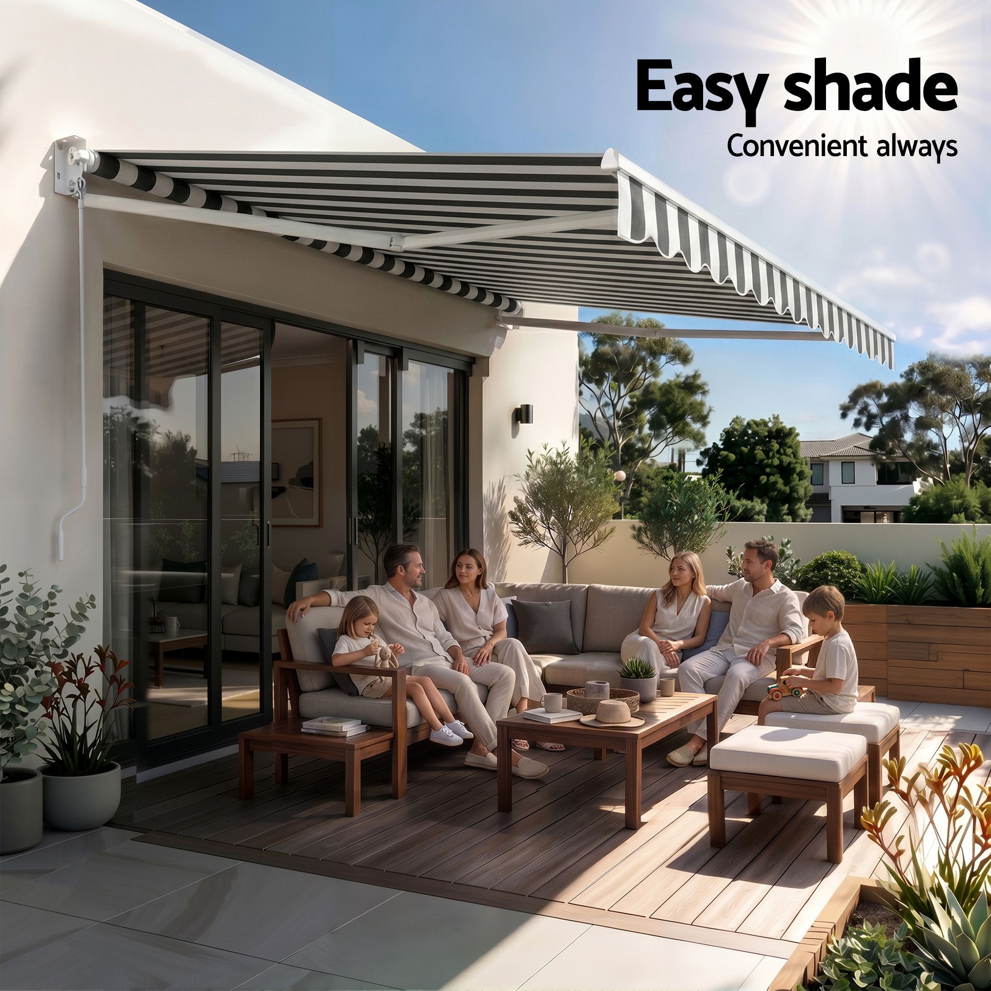 Instahut Retractable Folding Arm Awning Manual Sunshade 4.5Mx3M Grey White - Image 8