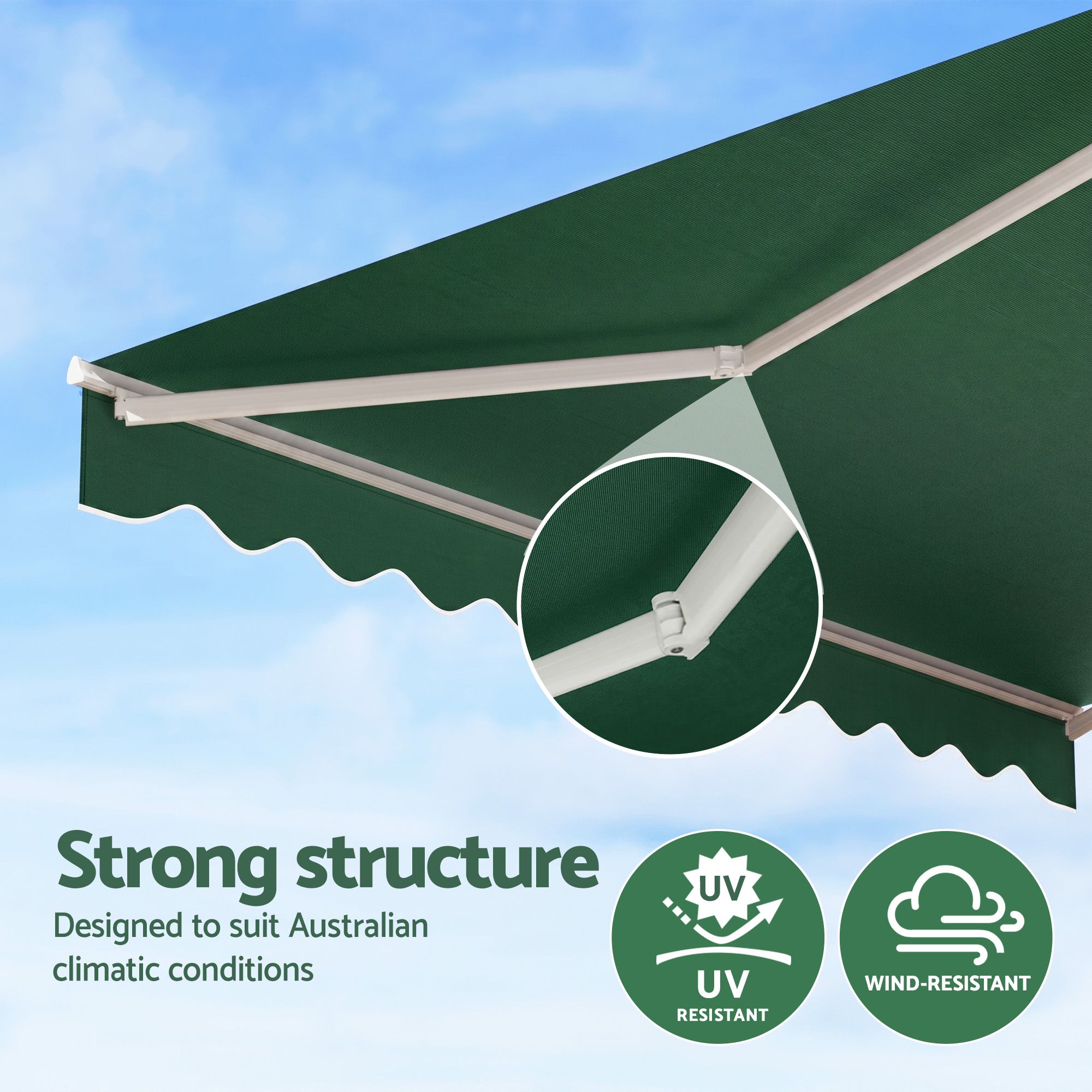 Instahut Retractable Folding Arm Awning Manual Sunshade 5Mx3M Dark Green - Image 5