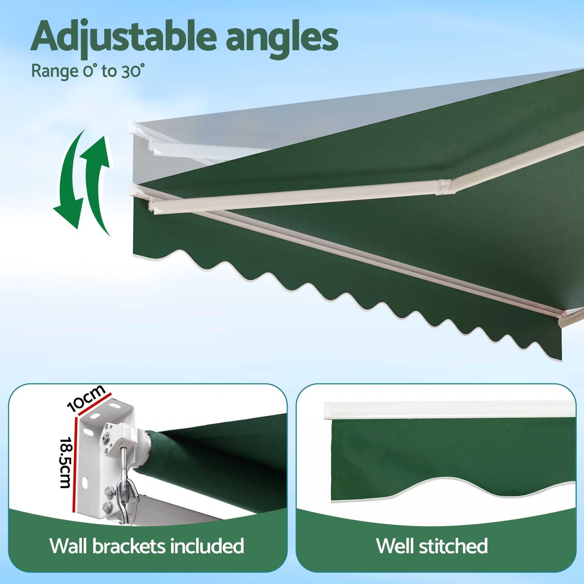 Instahut Retractable Folding Arm Awning Manual Sunshade 5Mx3M Dark Green - Image 7