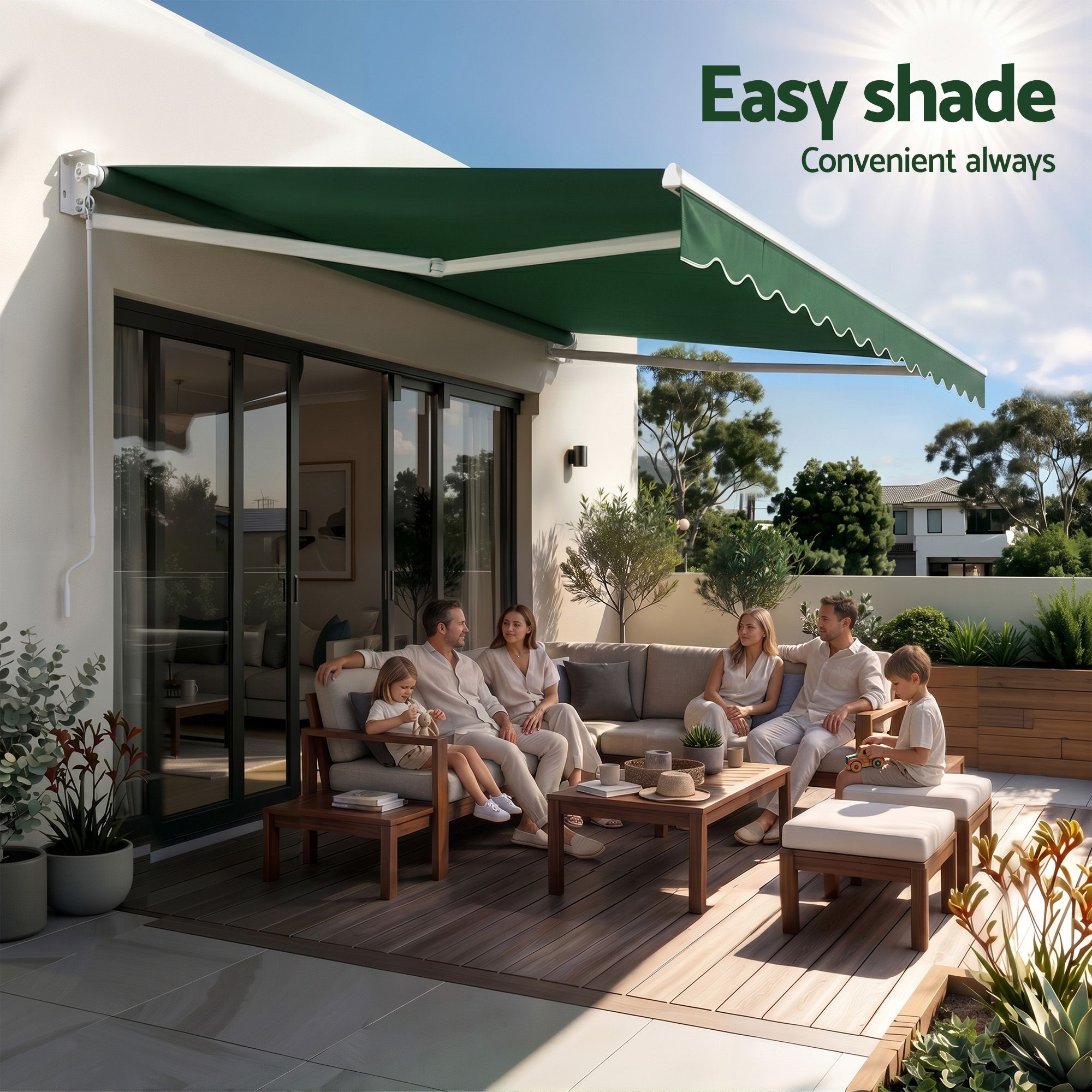 Instahut Retractable Folding Arm Awning Manual Sunshade 5Mx3M Dark Green - Image 8