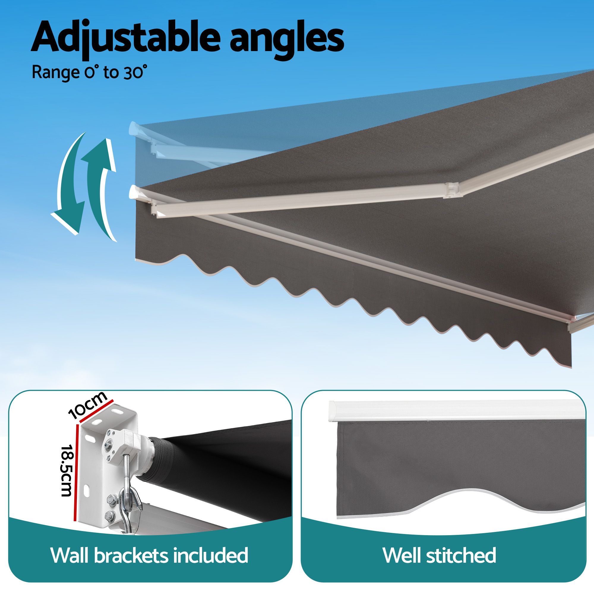 Instahut Retractable Folding Arm Awning Motorised Sunshade 3.5M X 3M Grey - Image 8