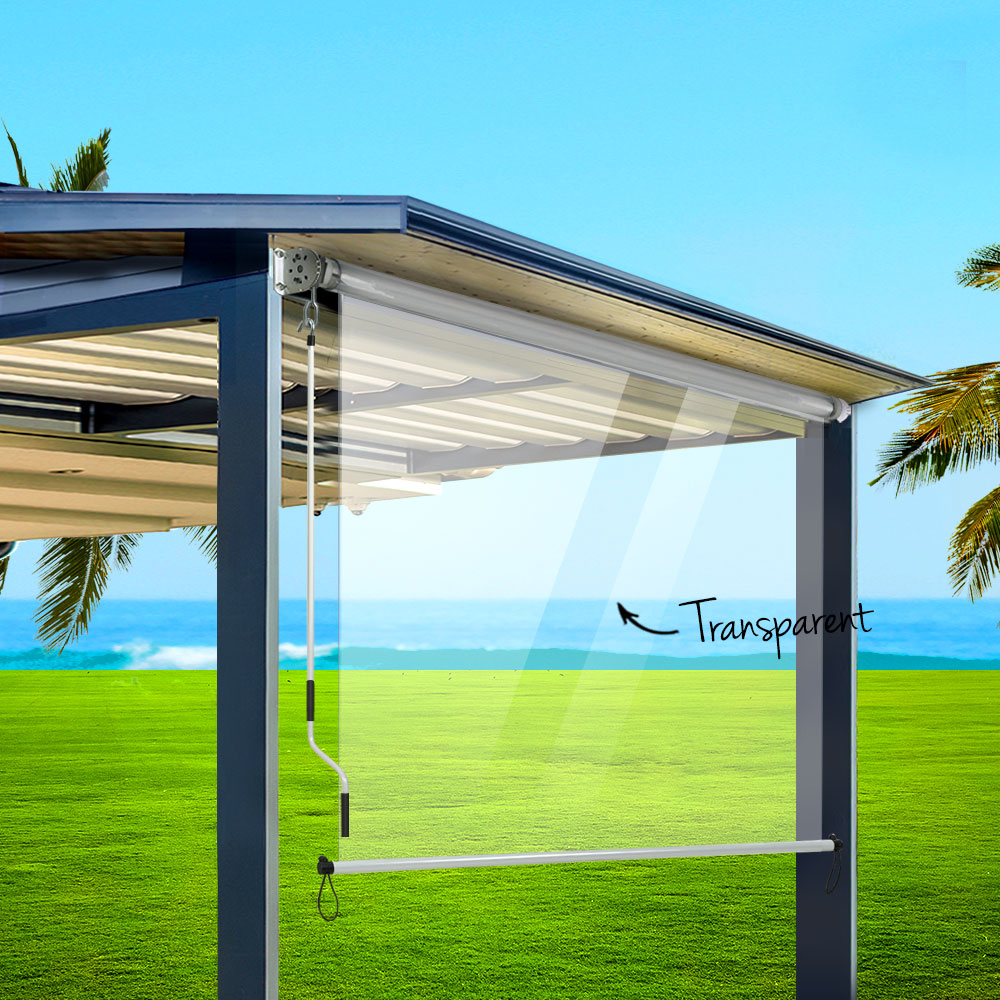 Instahut 1.2X2.4M Outdoor Blinds Clear Roll Down Awning Retractable Outdoor Blinds Water Wind Proof Transparent - Image 8
