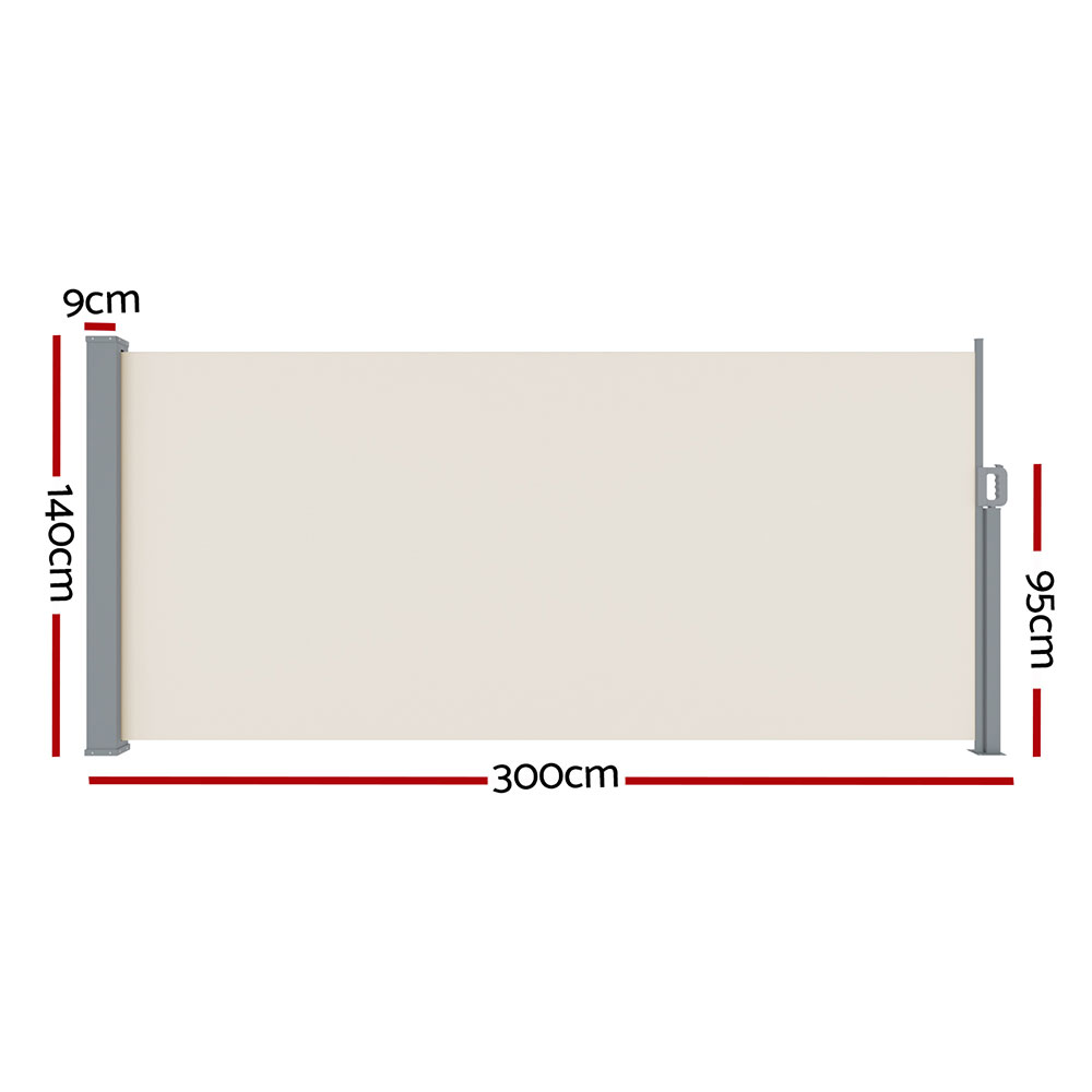Instahut Side Awning Sun Shade Outdoor Blinds Retractable Screen 1.4X3M Cream - Image 2