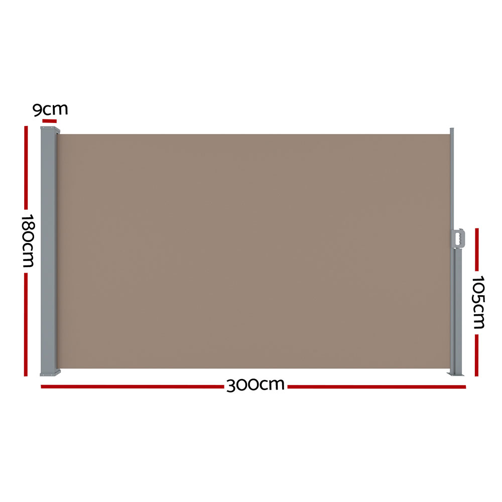 Instahut Side Awning Sun Shade Outdoor Blinds Retractable Screen 1.8X3M Brown - Image 2