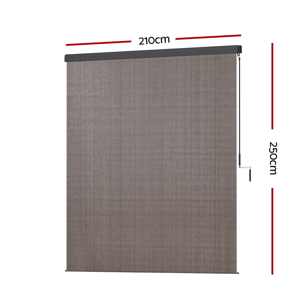 Instahut 2.1X2.5M Outdoor Blinds Awning Roll Down Retractable Knit Fabric Outdoor Blinds Window Shade Brown - Image 2