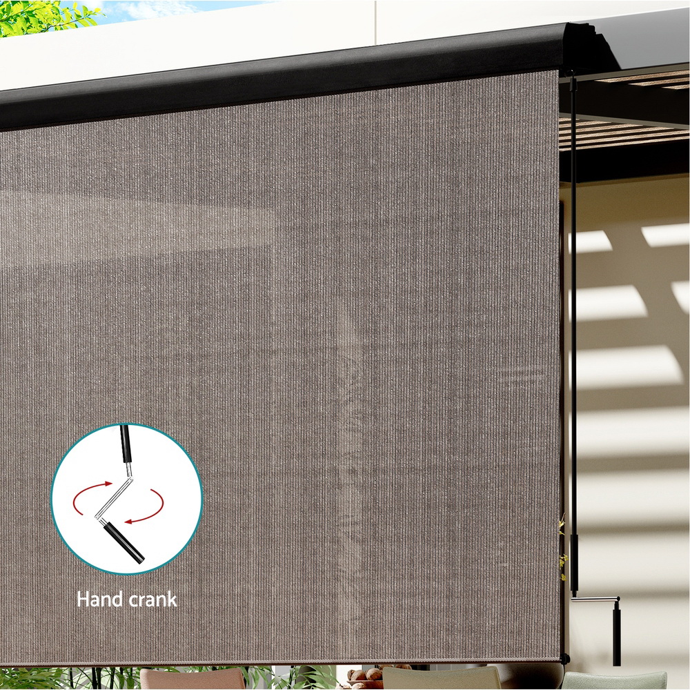 Instahut 2.1X2.5M Outdoor Blinds Awning Roll Down Retractable Knit Fabric Outdoor Blinds Window Shade Brown - Image 4