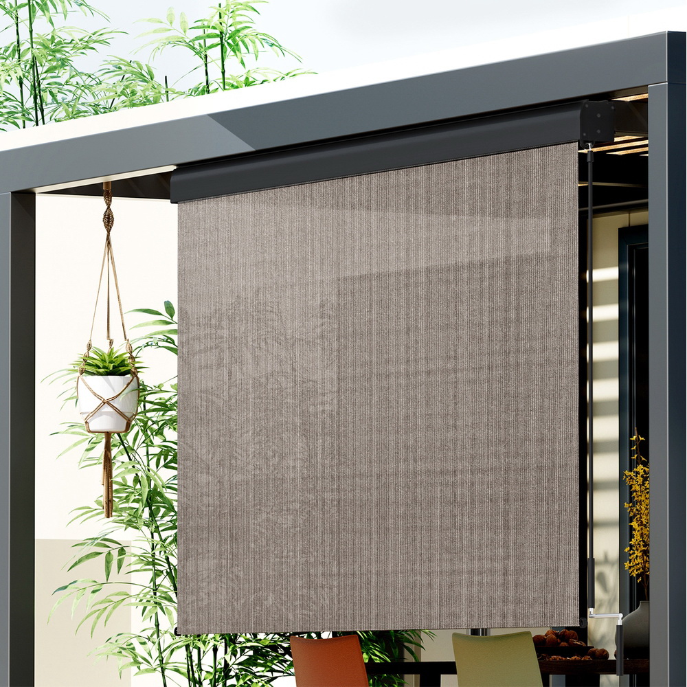 Instahut 2.1X2.5M Outdoor Blinds Awning Roll Down Retractable Knit Fabric Outdoor Blinds Window Shade Brown - Image 7