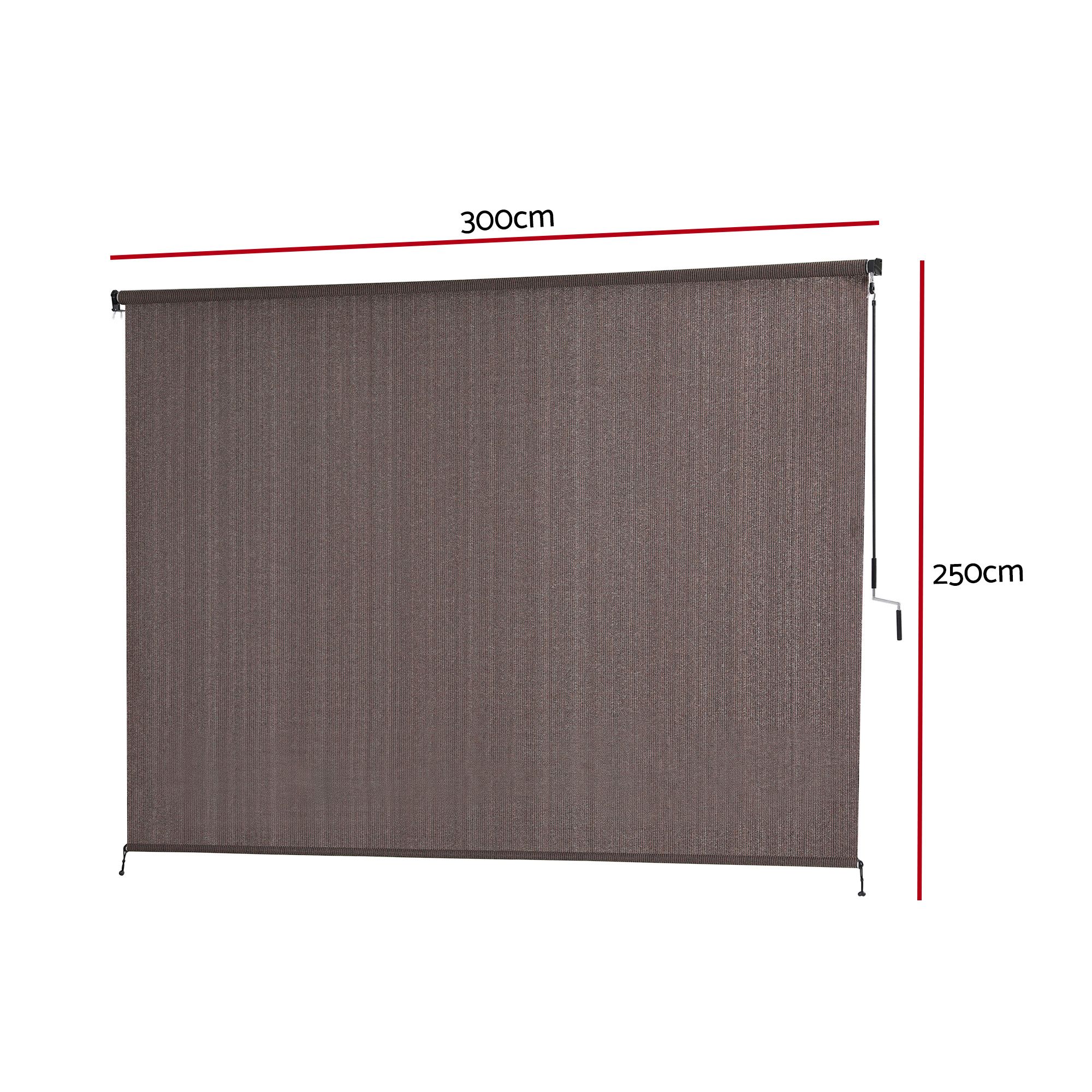 Instahut 3X2.5M Outdoor Blinds Awning Roll Down Retractable Knit Fabric Outdoor Blinds Window Shade Brown - Image 3