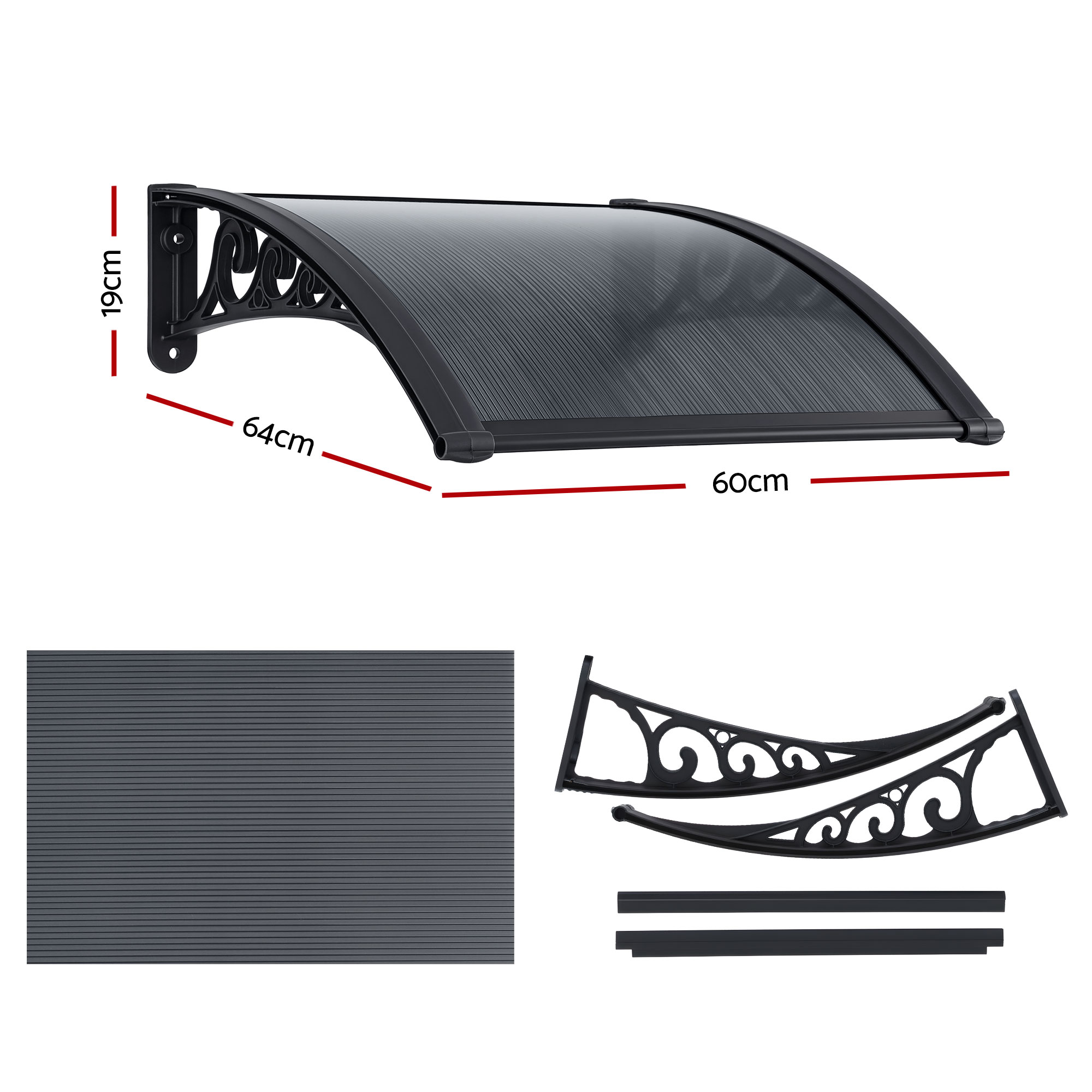 Instahut Window Awning Drainage 0.6mx0.6m Outdoor Grey - Image 2