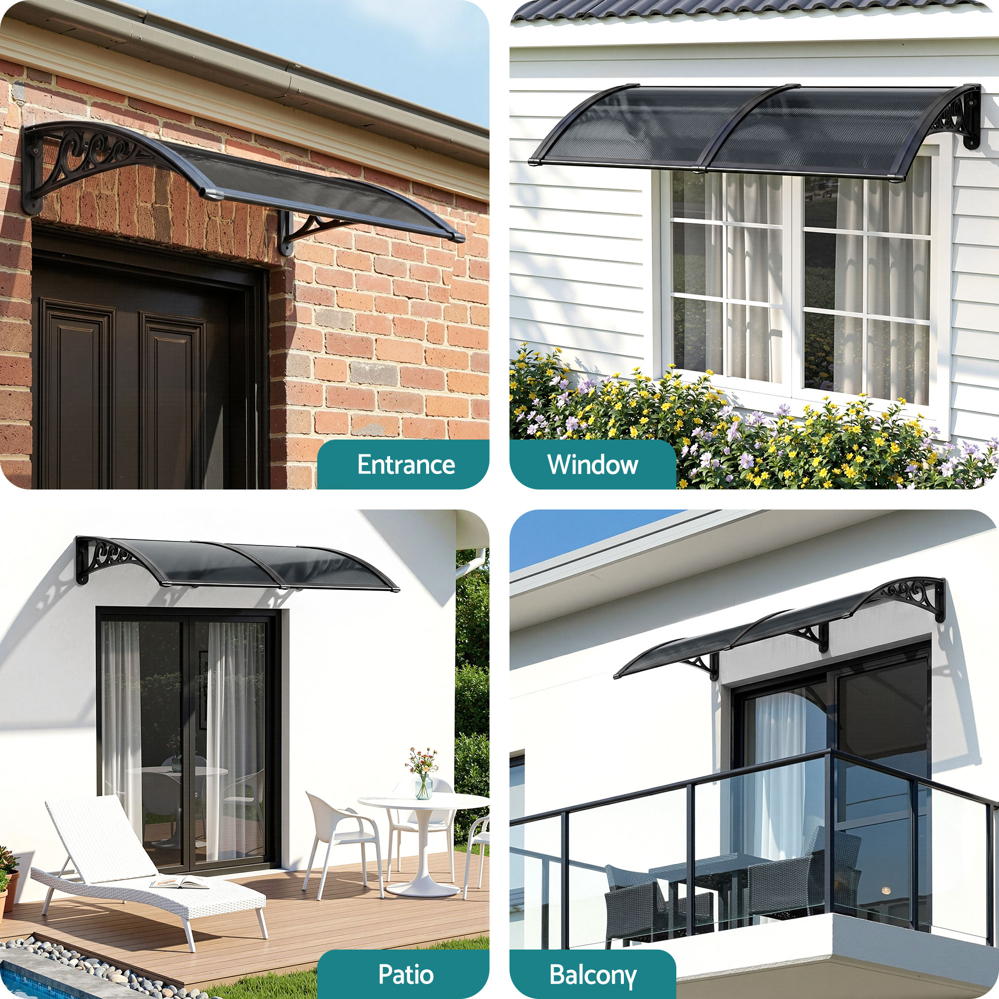 Instahut Window Awning Drainage 0.6mx0.6m Outdoor Grey - Image 5