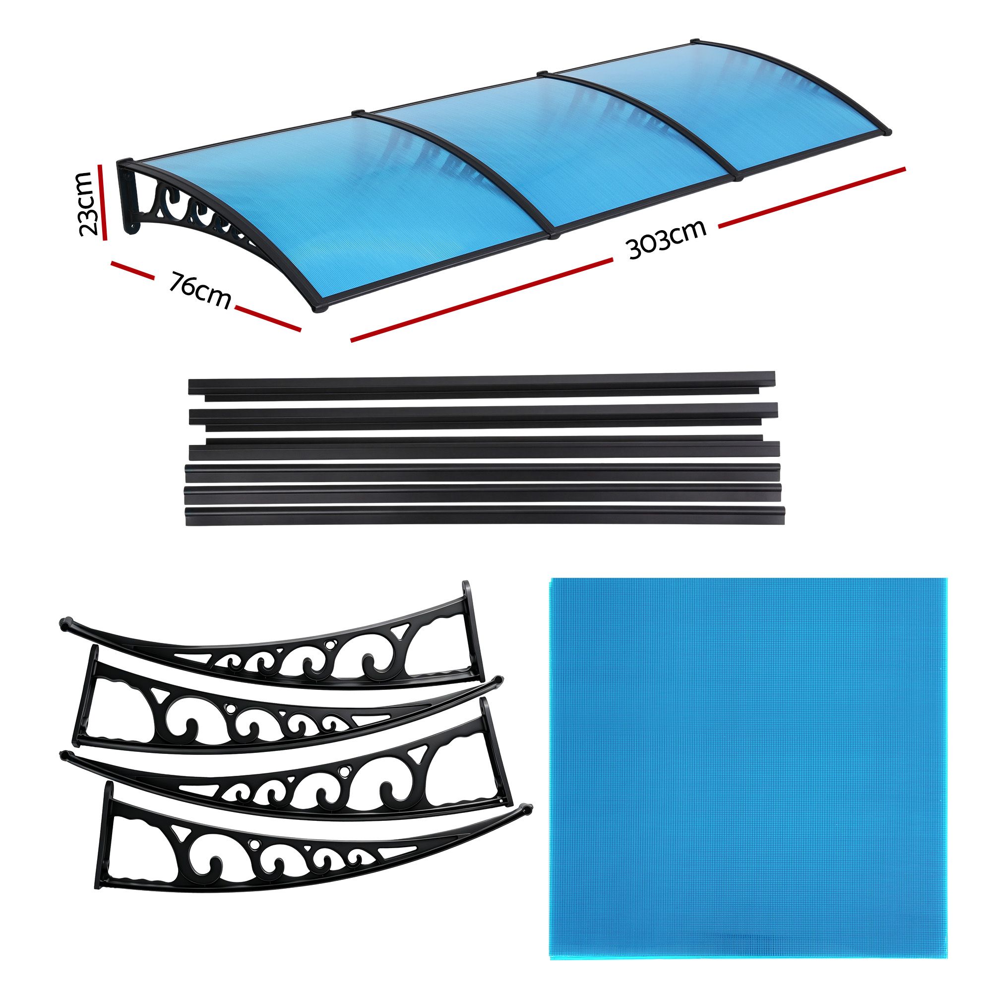 Instahut Window Door Awning 1mx3m Blue - Image 2