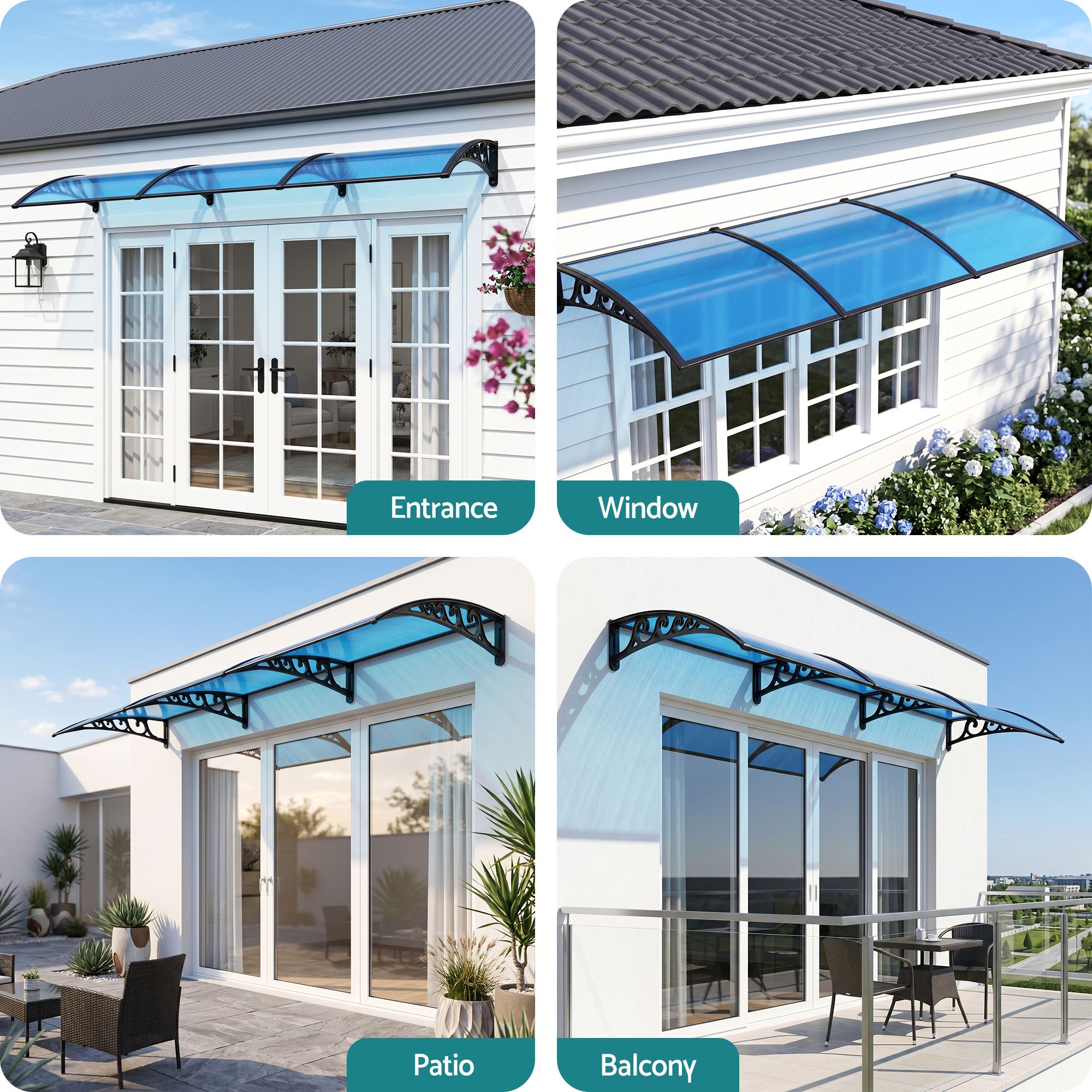 Instahut Window Door Awning 1mx3m Blue - Image 4