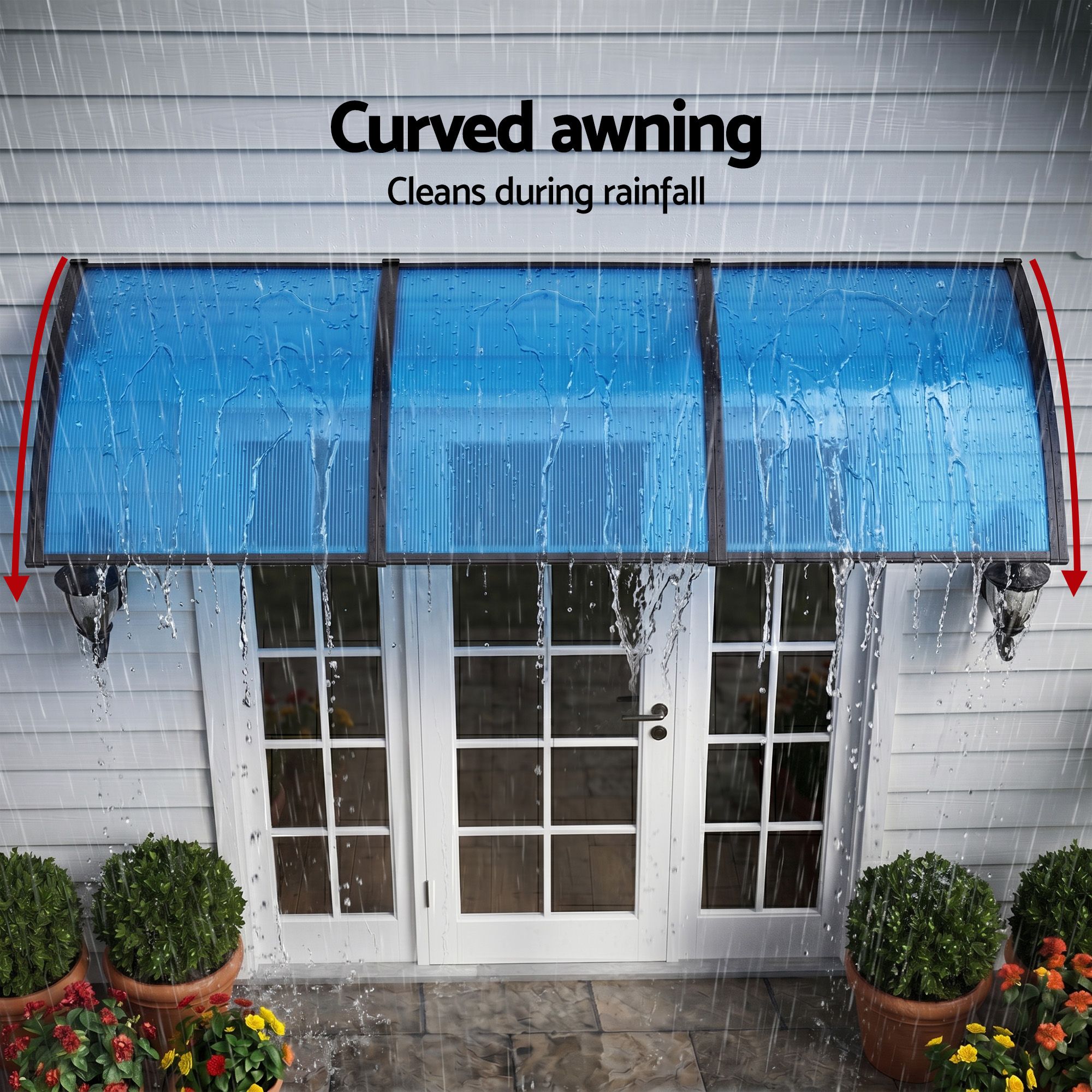 Instahut Window Door Awning 1mx3m Blue - Image 6