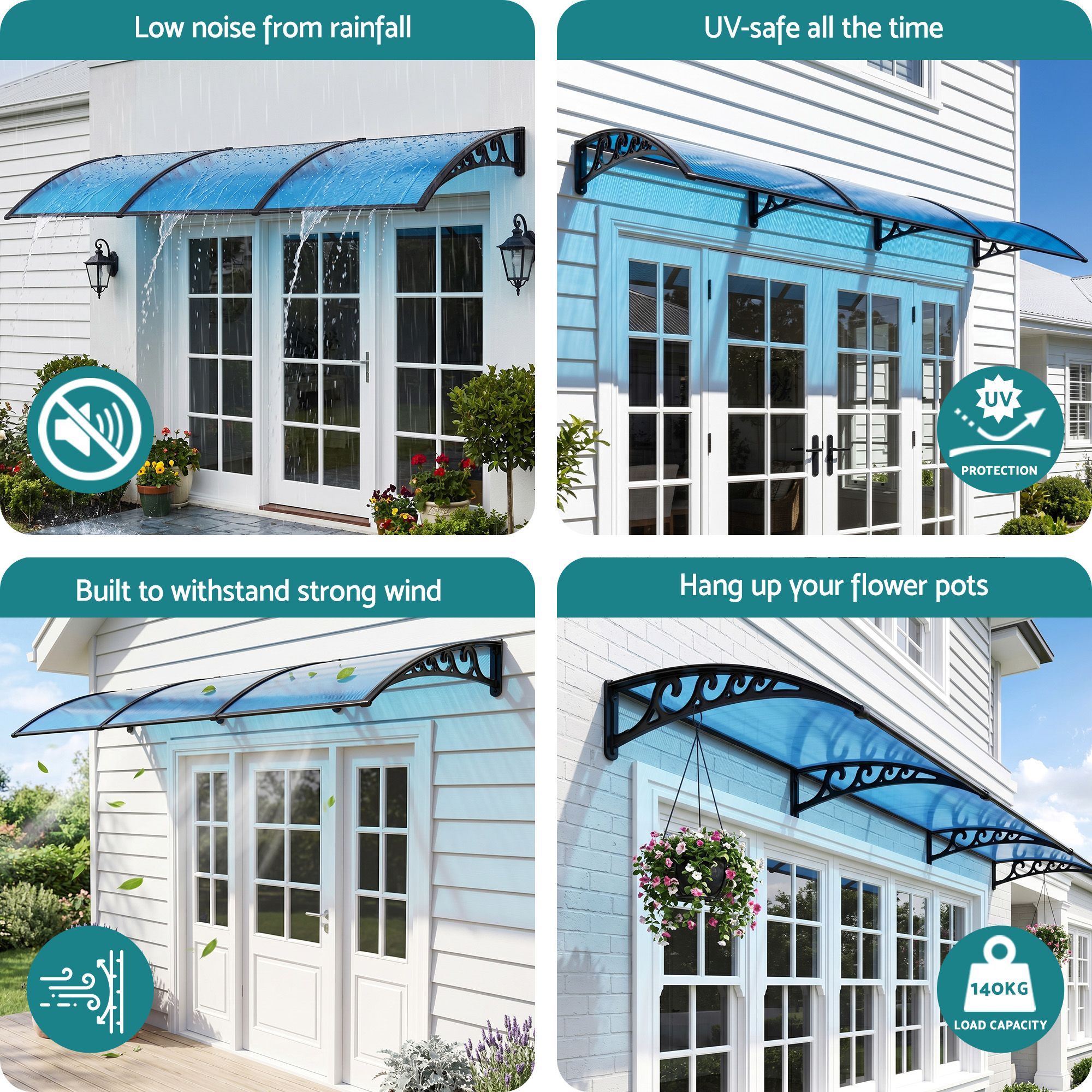 Instahut Window Door Awning 1mx3m Blue - Image 7