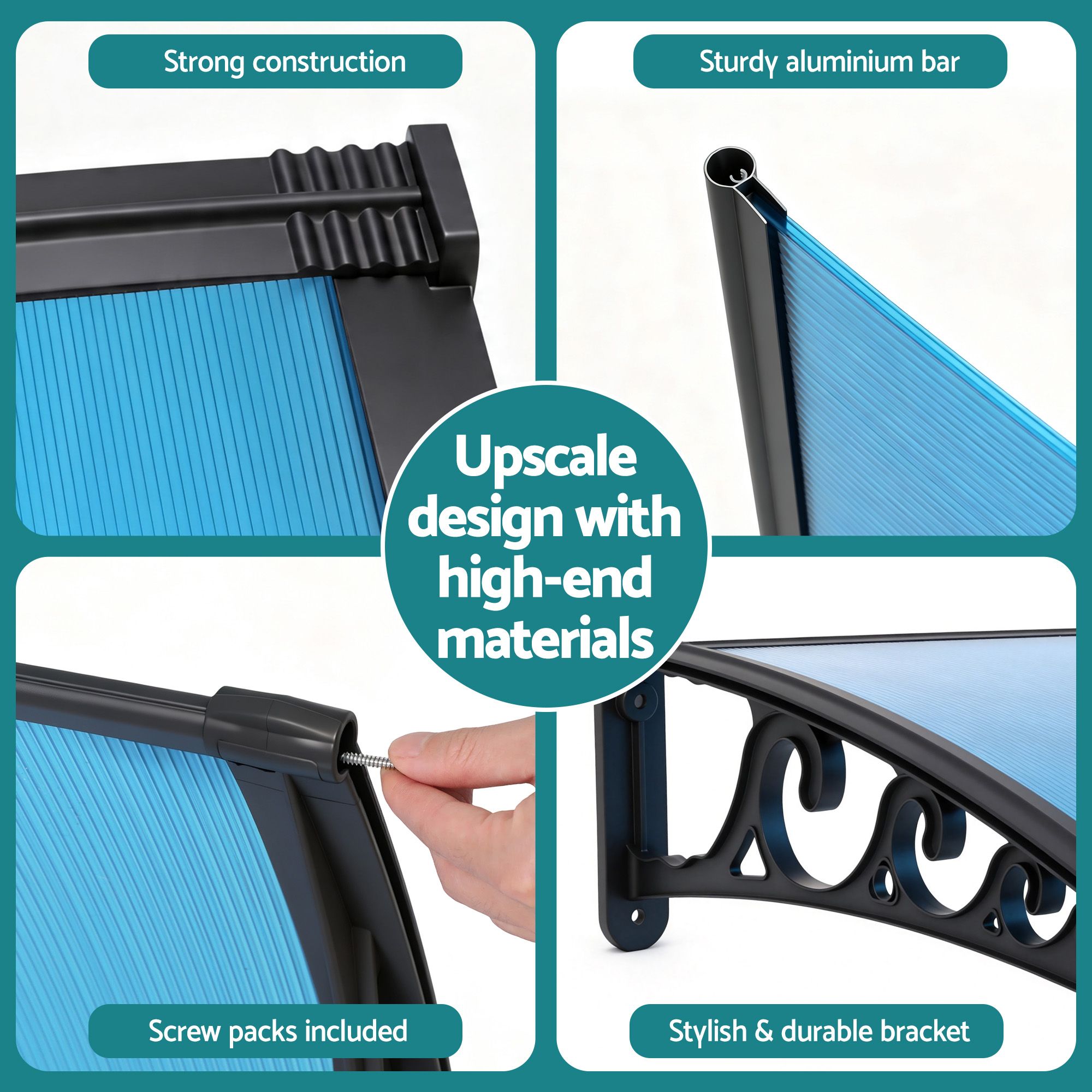 Instahut Window Door Awning 1mx3m Blue - Image 8