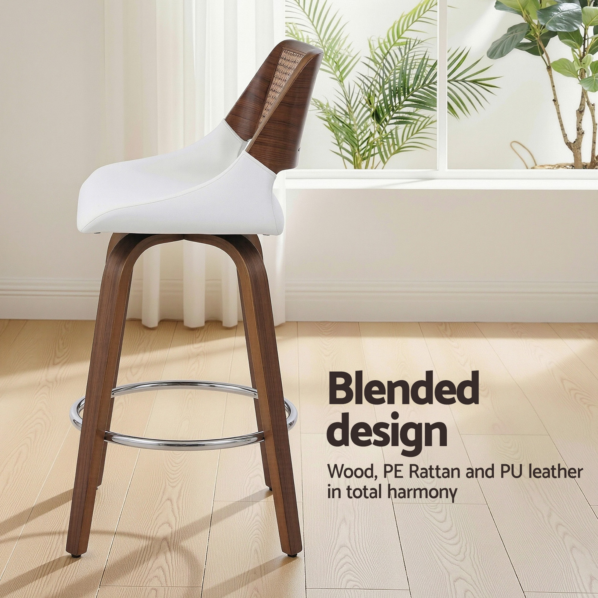 Artiss Wooden Bar Stools Set of 2 Swivel Kitchen Counter Stool Chair 60cm Seat Height - Image 5
