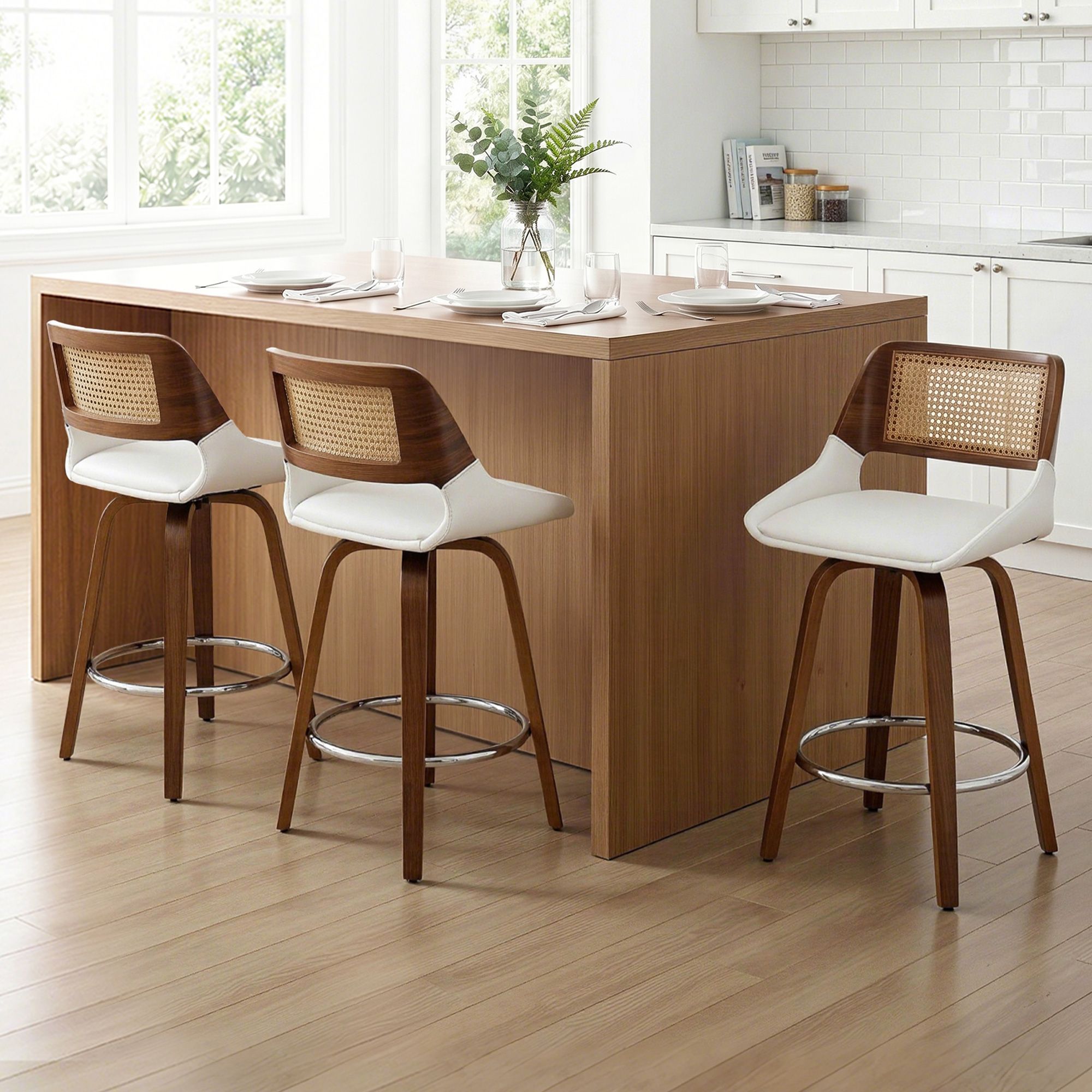 Artiss Wooden Bar Stools Set of 3 Swivel Kitchen Counter Stool Chair 60cm Seat Height - Image 1