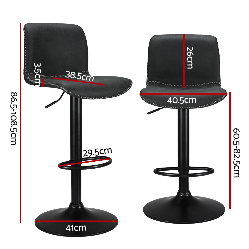 Artiss 2x Bar Stools Kitchen Swivel Bar Stool Gas Lift Chairs Barstools Black - Image 2