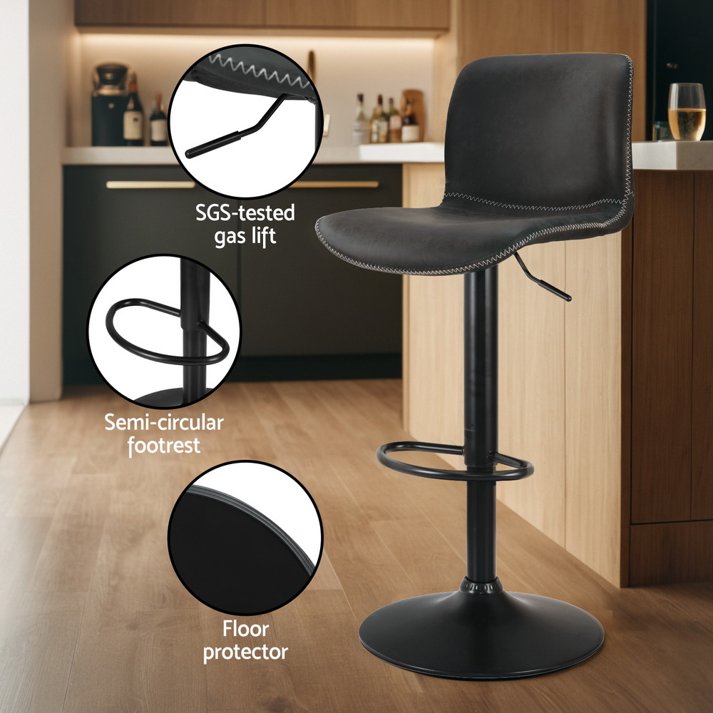 Artiss 4x Bar Stools Kitchen Swivel Gas Lift Chairs Black - Image 5