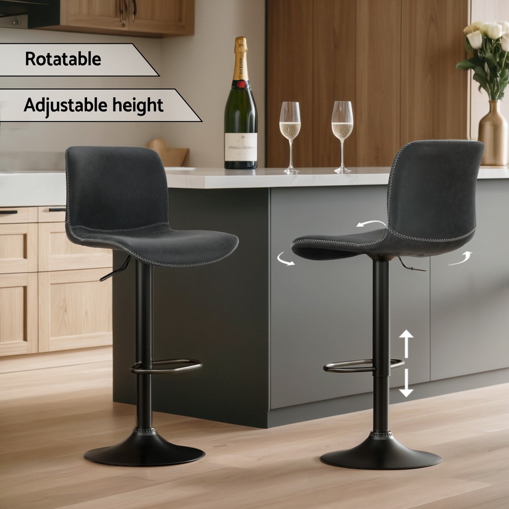 Artiss 4x Bar Stools Kitchen Swivel Gas Lift Chairs Black - Image 6