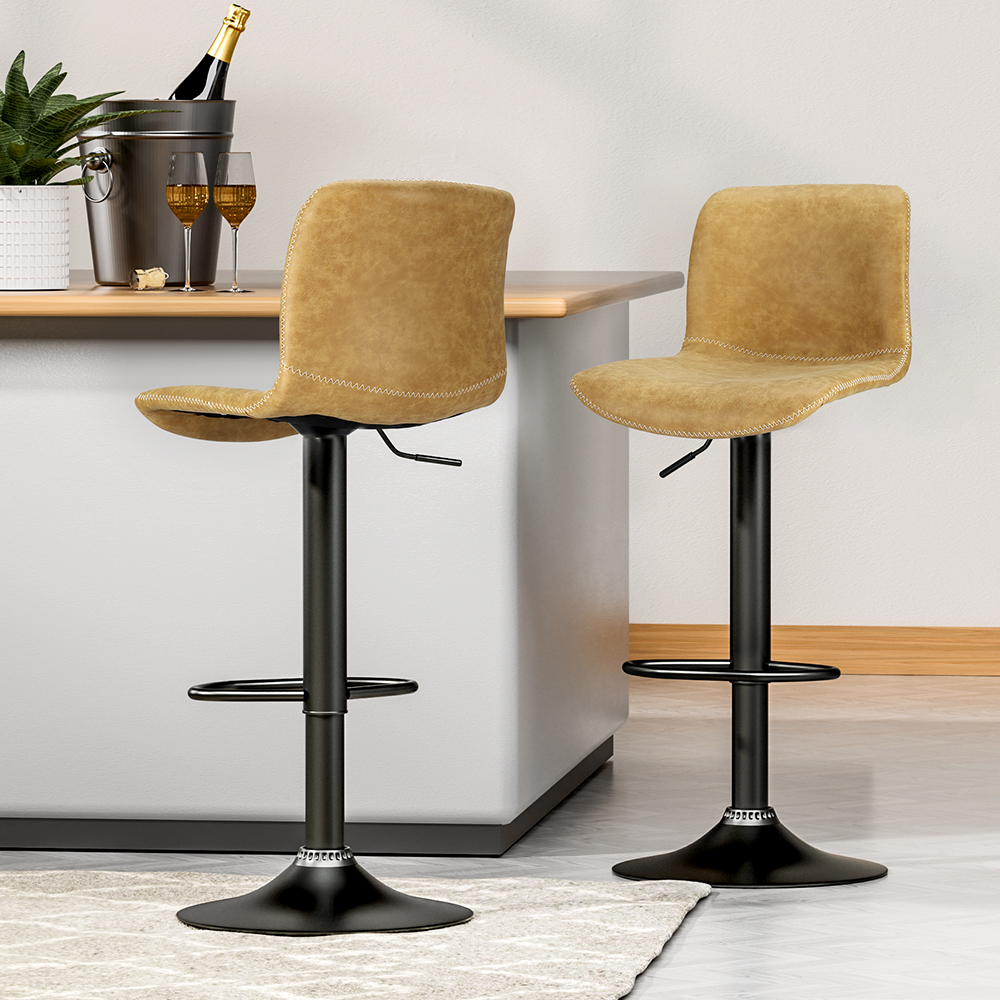 Artiss 2x Bar Stools Kitchen Swivel Bar Stool Gas Lift Chairs Barstools Brown - Image 1
