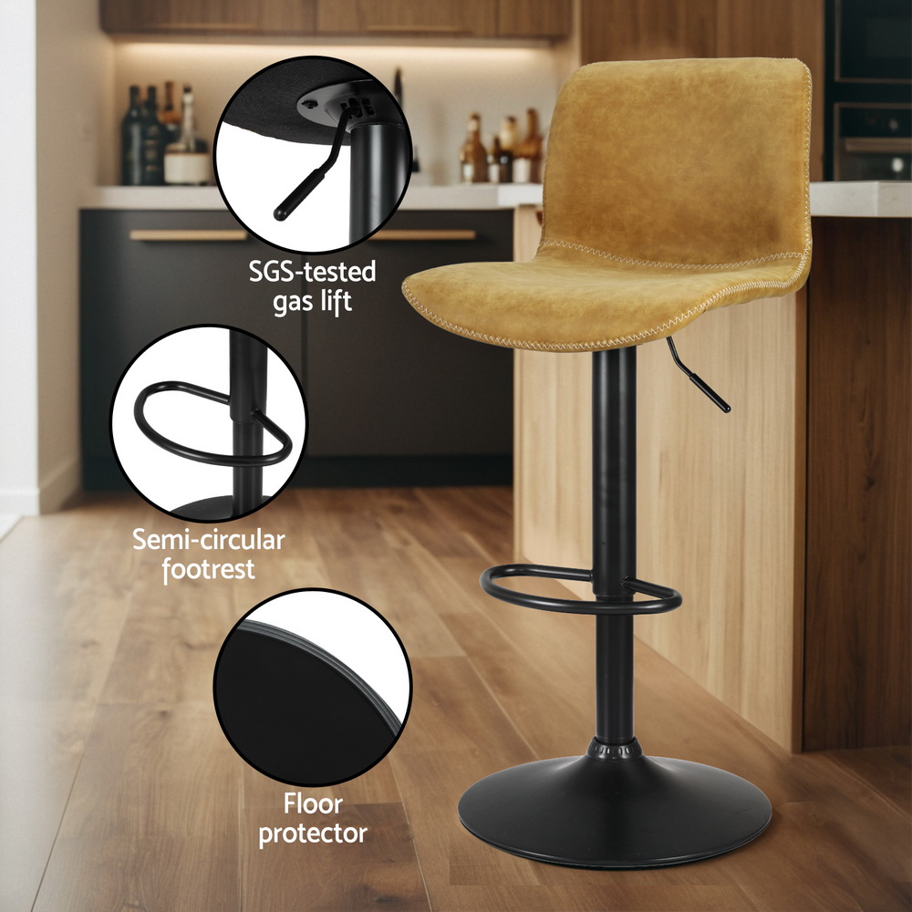 Artiss 2x Bar Stools Kitchen Swivel Bar Stool Gas Lift Chairs Barstools Brown - Image 5