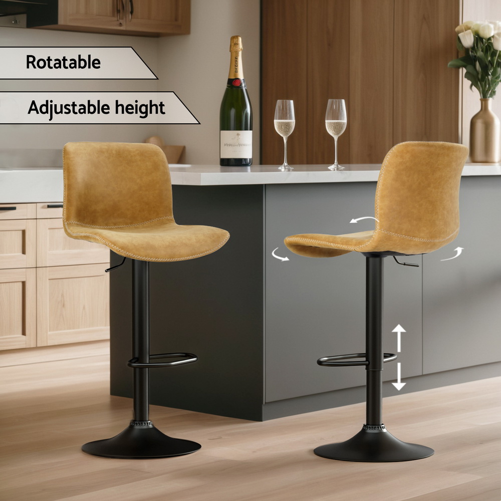 Artiss 2x Bar Stools Kitchen Swivel Bar Stool Gas Lift Chairs Barstools Brown - Image 6