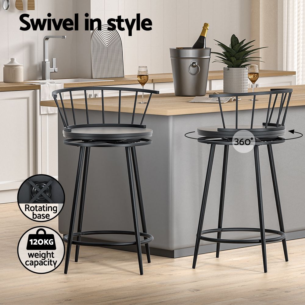 Artiss 2x Bar Stools Swivel Metal Chairs - Image 3
