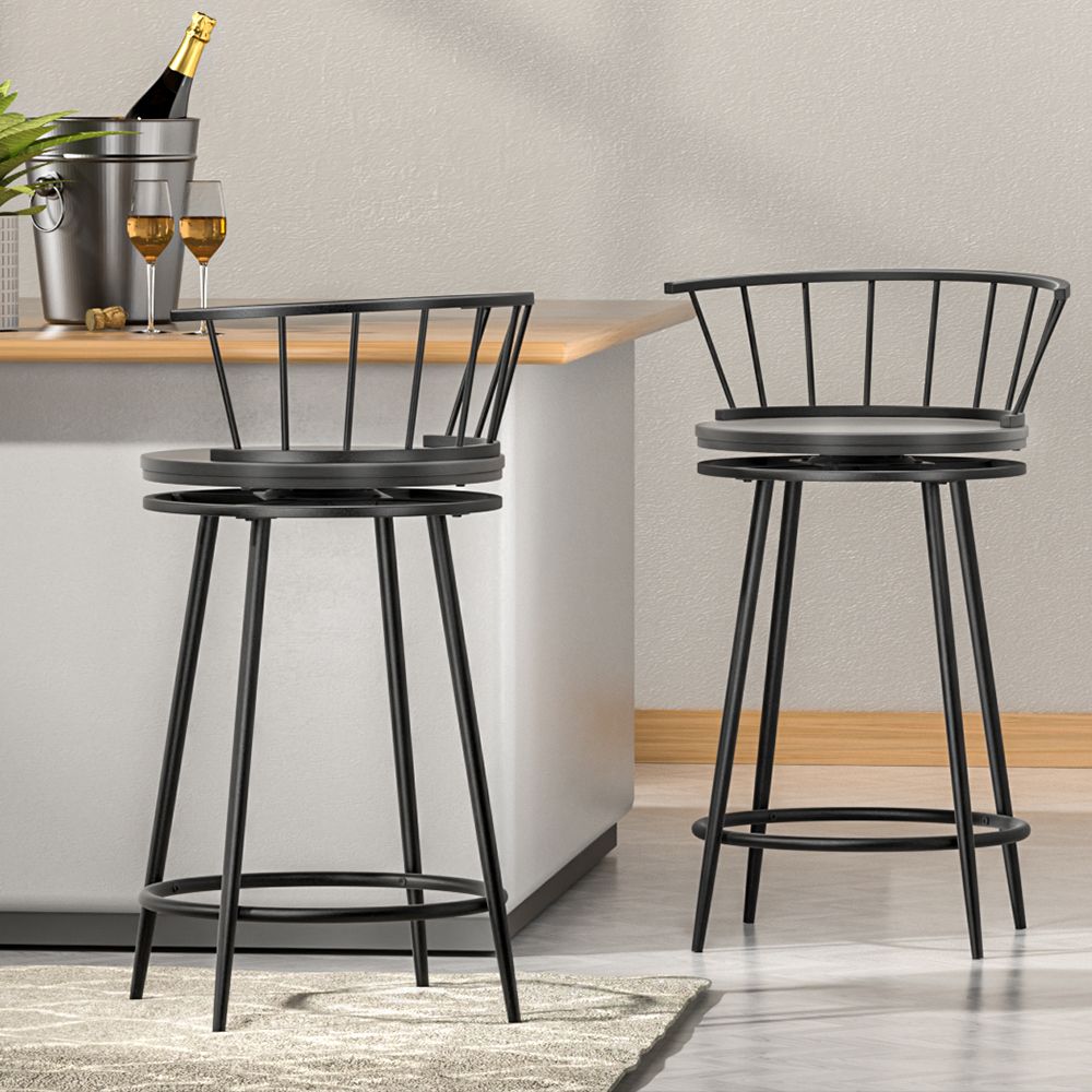 Artiss 2x Bar Stools Swivel Metal Chairs - Image 7