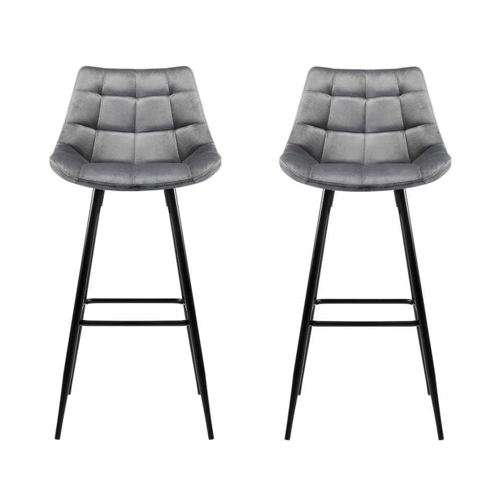 Artiss 2x Bar Stools Velvet Chairs Grey - Image 3
