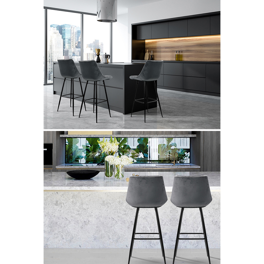 Artiss 2x Bar Stools Velvet Chairs Grey - Image 6