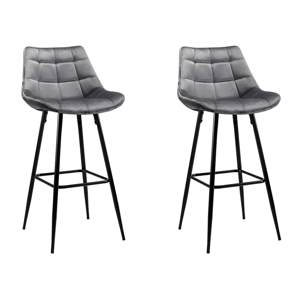 Artiss 2x Bar Stools Velvet Chairs Grey - Image 7