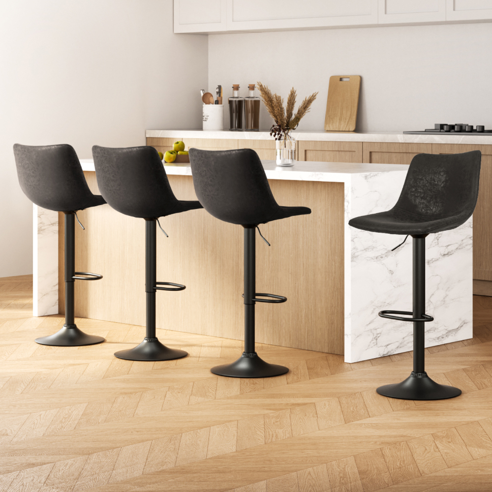 Artiss 4x Bar Stools Vintage Leather Swivel Gas Lift Black - Image 1