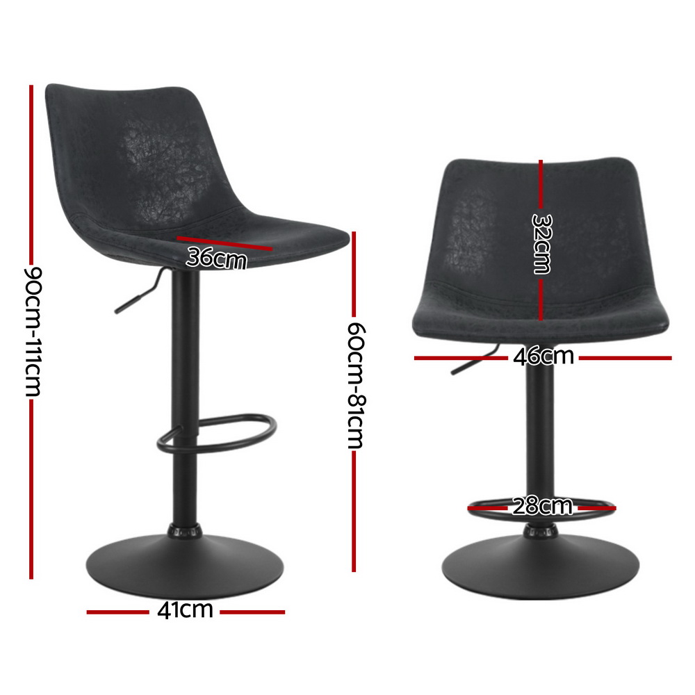 Artiss 4x Bar Stools Vintage Leather Swivel Gas Lift Black - Image 2