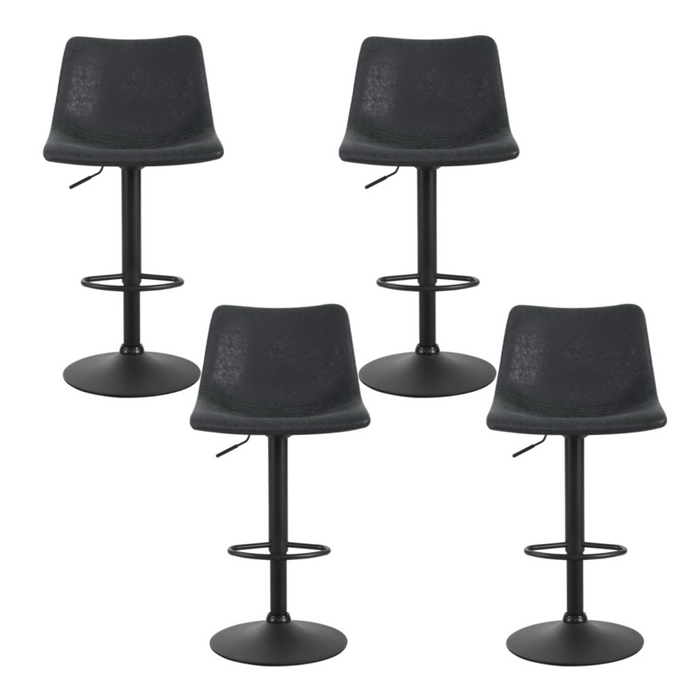 Artiss 4x Bar Stools Vintage Leather Swivel Gas Lift Black - Image 3
